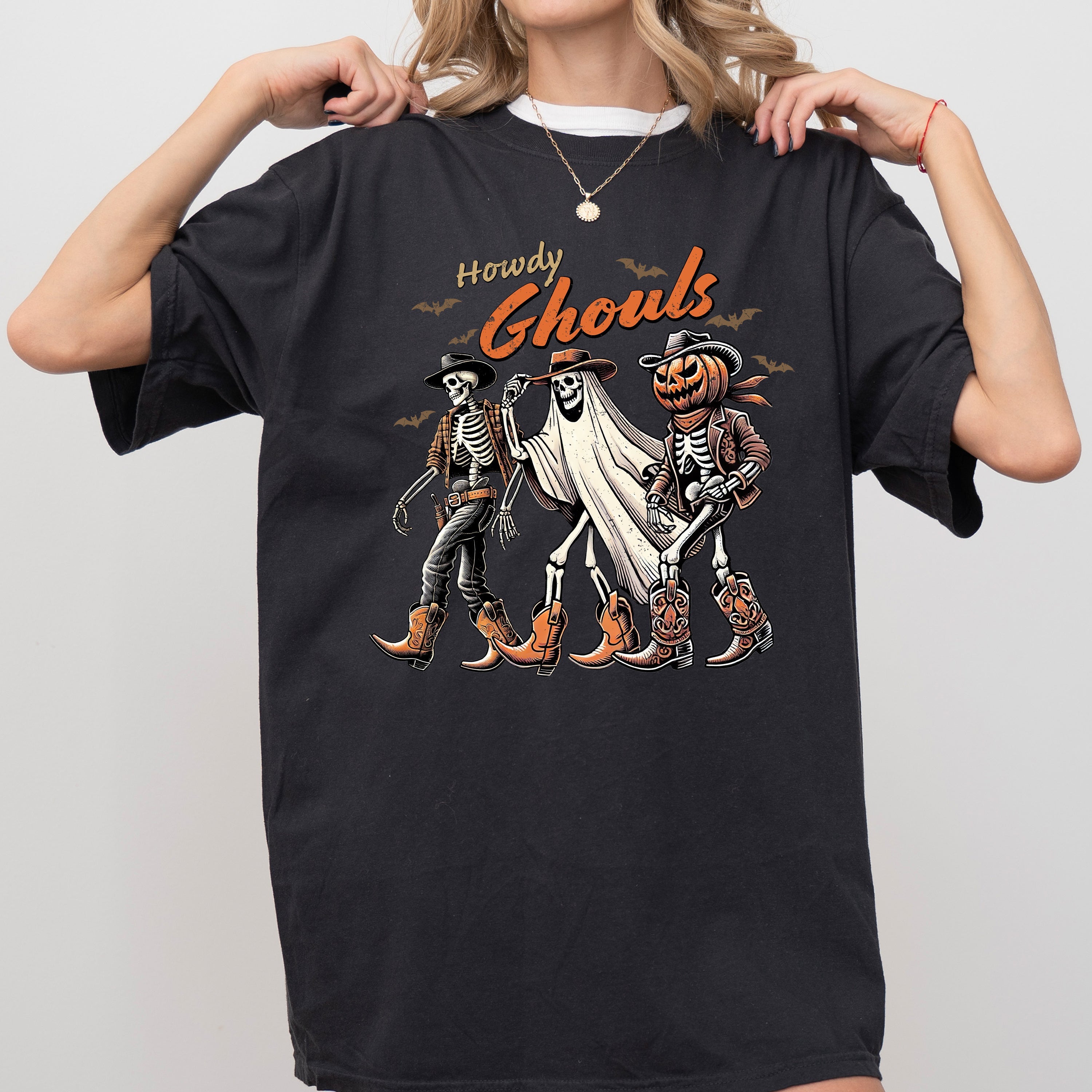 Howdy Ghouls Halloween Cowboy Skeleton Western Witch Meme Costume Inspired Comfort Colors Tee
