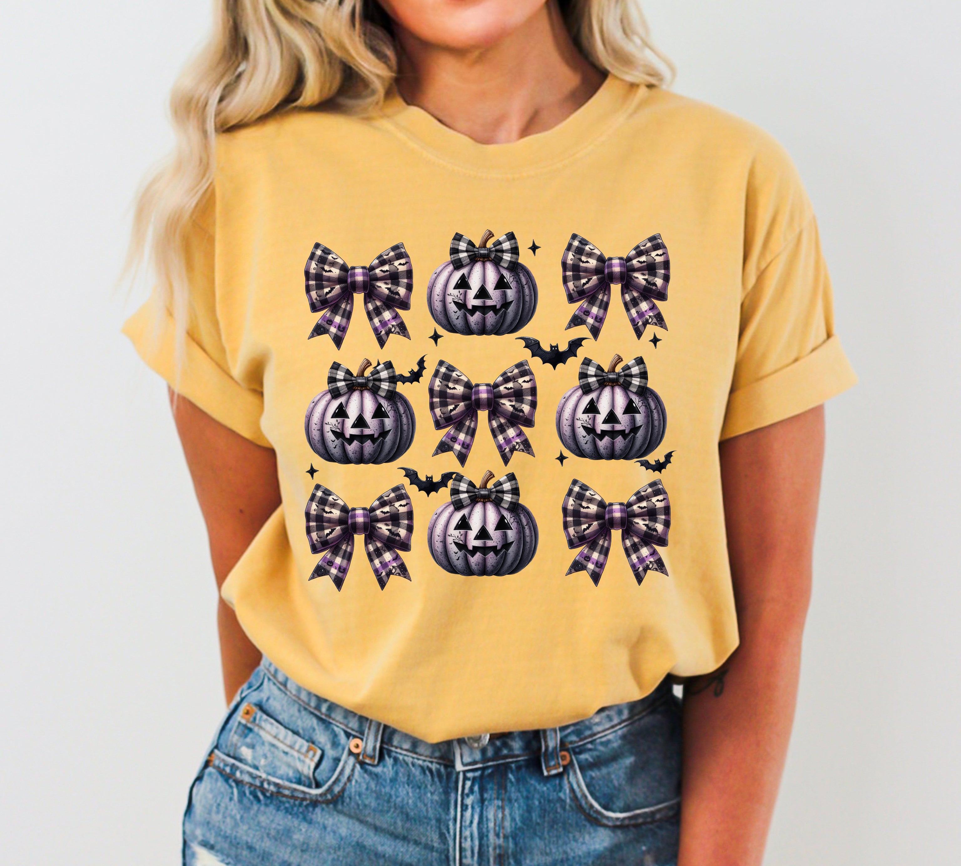 Bow Pumpkin Coquette Vintage Western Witch Halloween Costume Meme Comfort Colors Tee