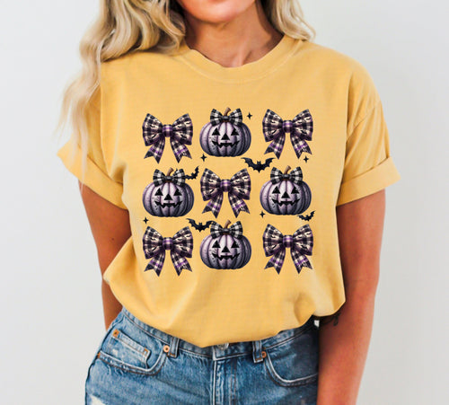 Bow Pumpkin Coquette Vintage Western Witch Halloween Costume Meme Comfort Colors Tee