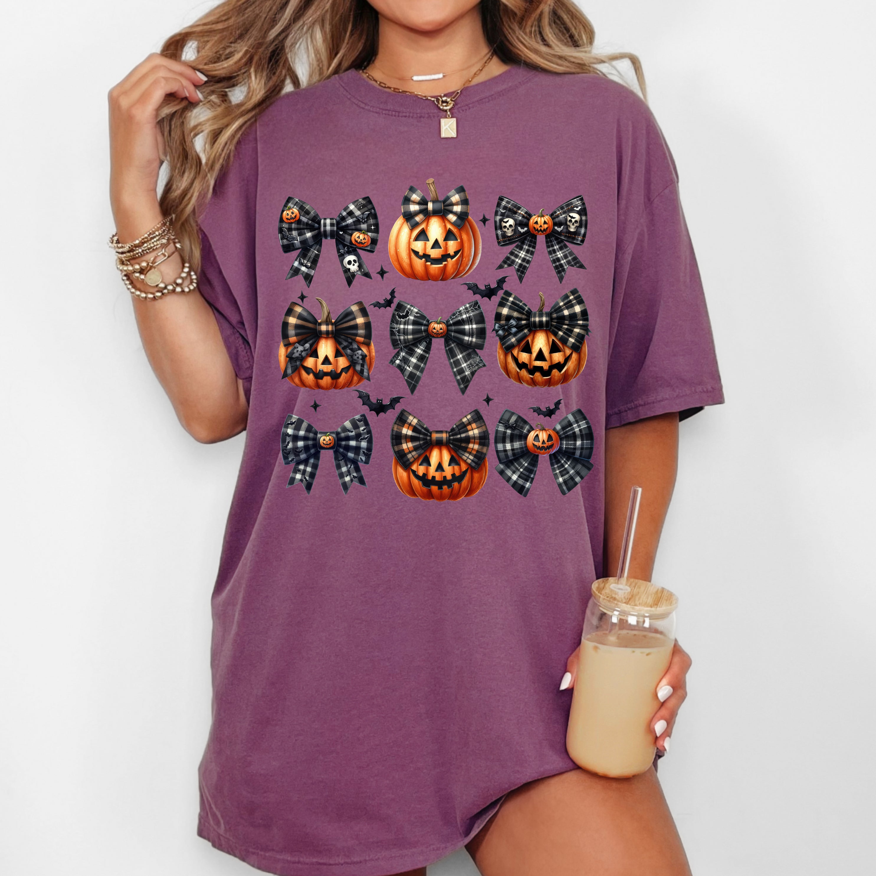 Pumpkin Bow Coquette Witch Vintage Western Halloween Meme Costume Comfort Colors Tee
