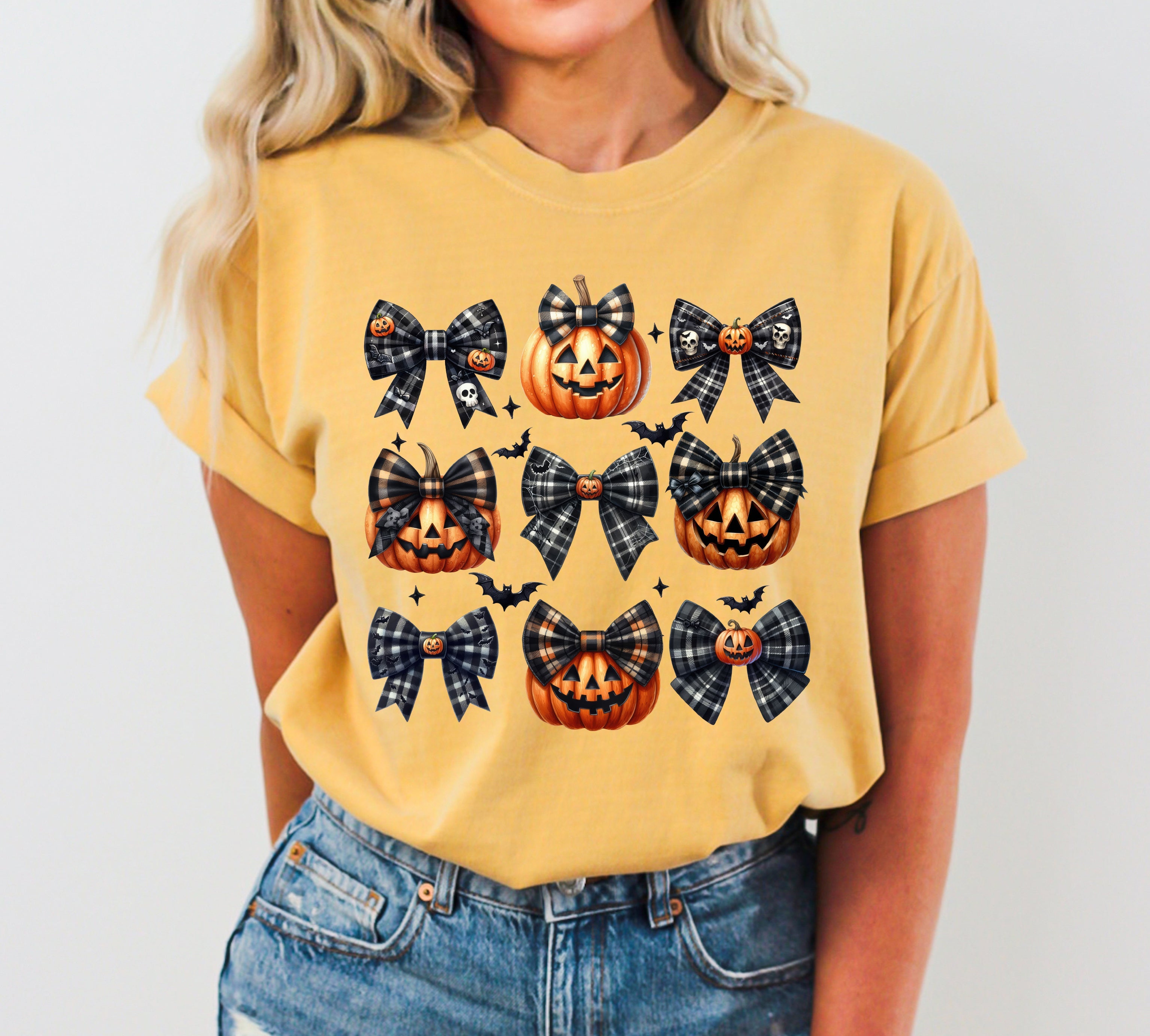Pumpkin Bow Coquette Witch Vintage Western Halloween Meme Costume Comfort Colors Tee