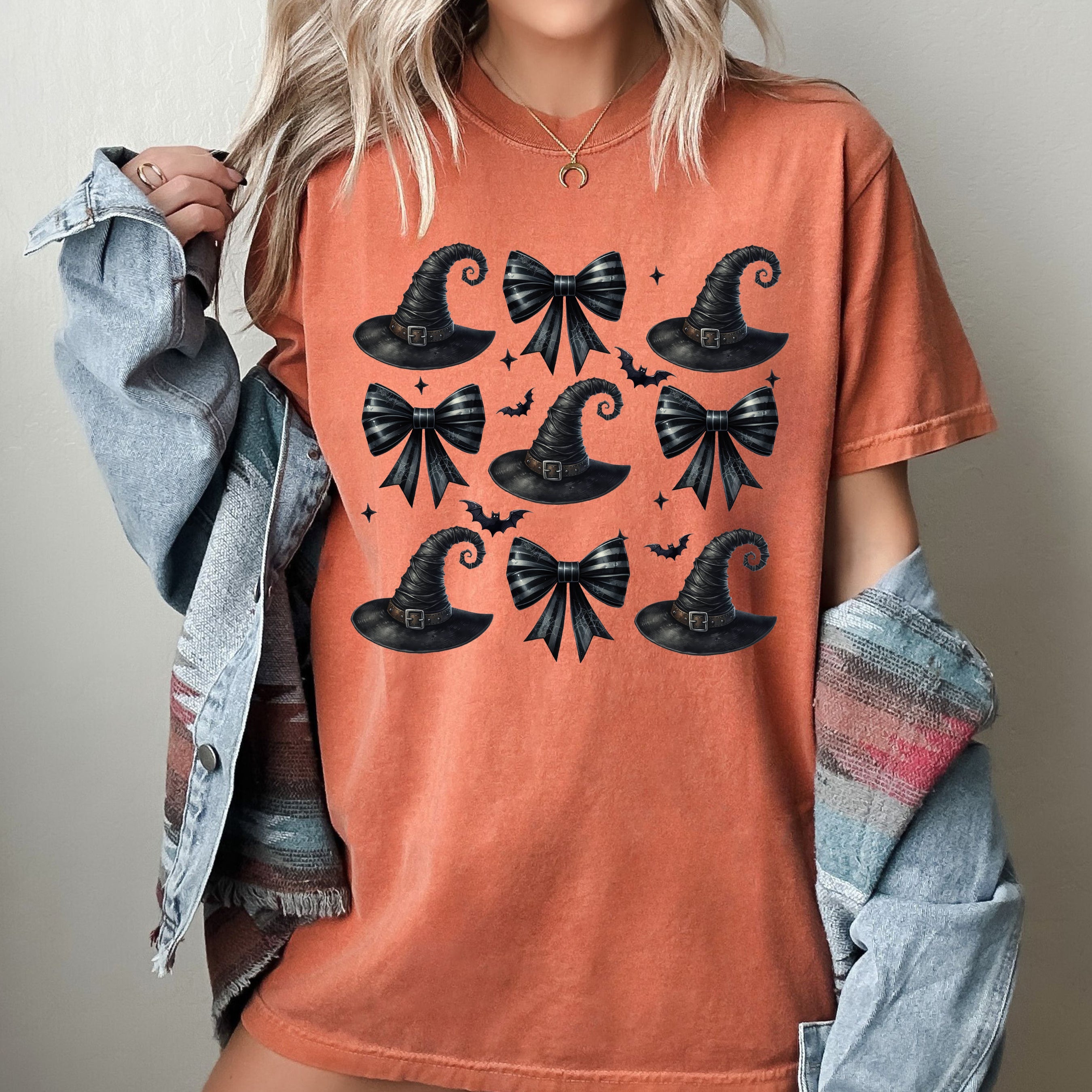 Mini Witch Hats Bows Western Witch Aesthetic Meme Halloween Costume Comfort Colors Tee