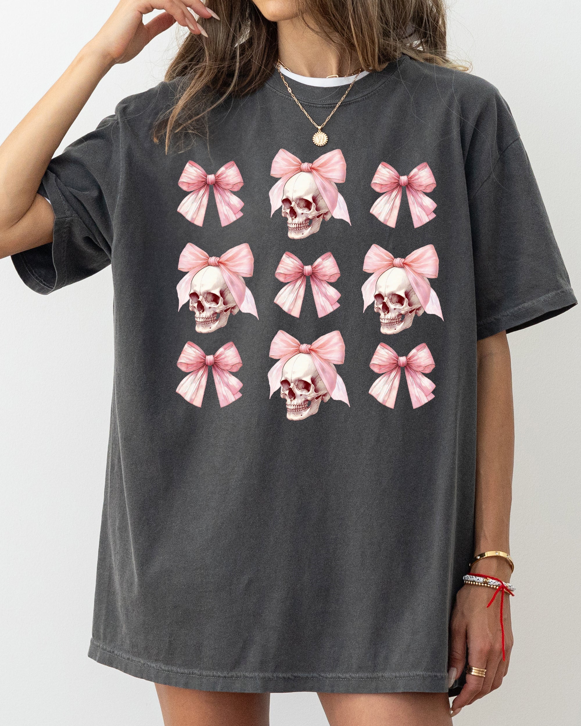 Pink Bow Skull Coquette Western Witch Halloween Meme Vintage Costume Comfort Colors Tee