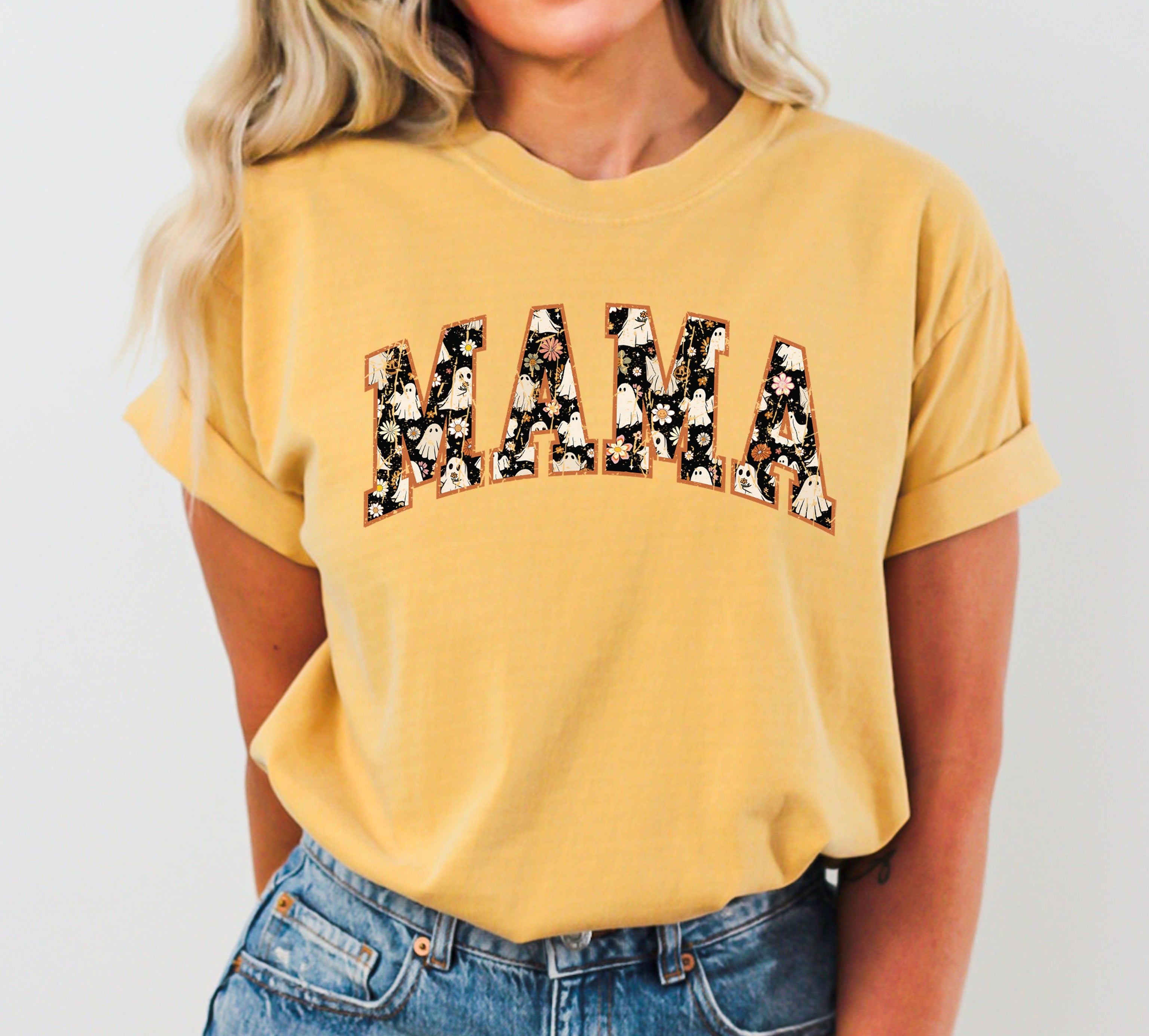 Mama Ghost Floral Retro Vintage Western Witch Halloween Costume Meme Comfort Colors Tee
