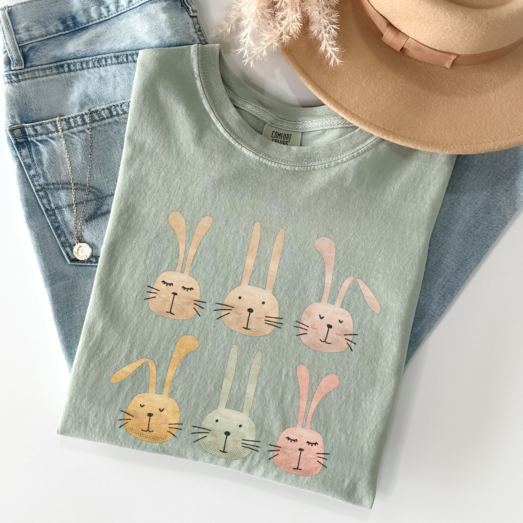 Adorable Easter Bunnies, Rabbits Vintage Illustration With Soft Pastels And Whimsical Carrot Delights Comfort Colors Tee