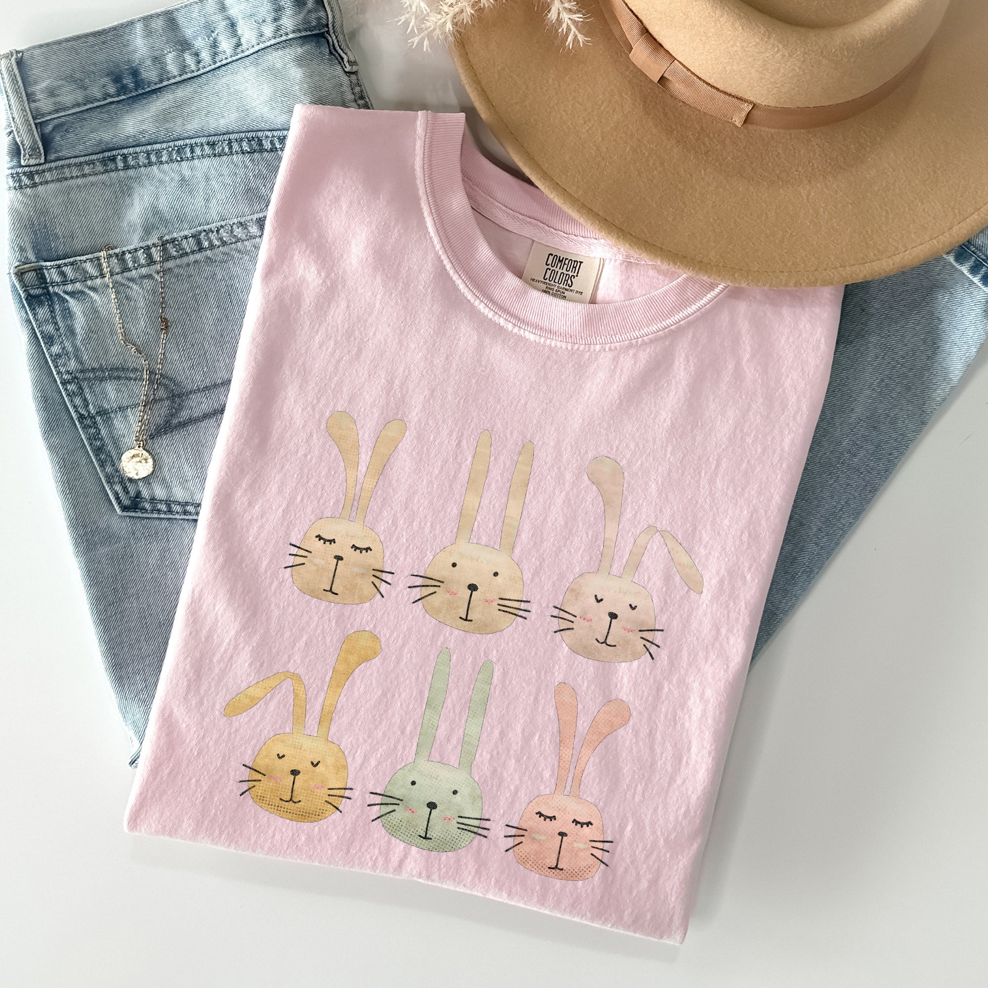 Adorable Easter Bunnies, Rabbits Vintage Illustration With Soft Pastels And Whimsical Carrot Delights Comfort Colors Tee