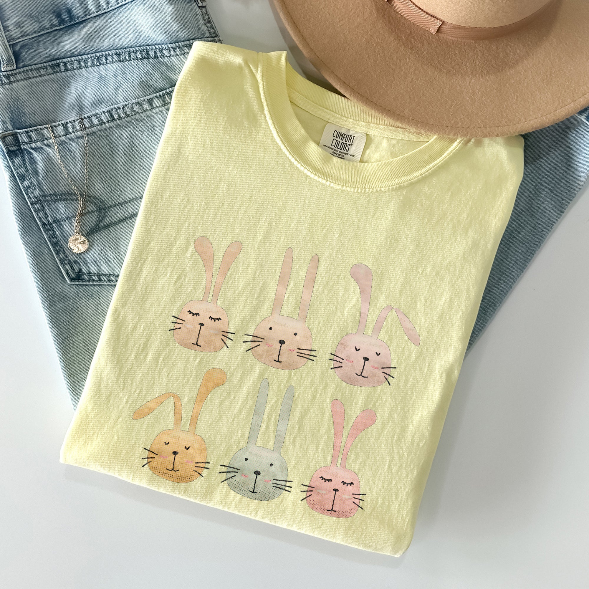 Adorable Easter Bunnies, Rabbits Vintage Illustration With Soft Pastels And Whimsical Carrot Delights Comfort Colors Tee