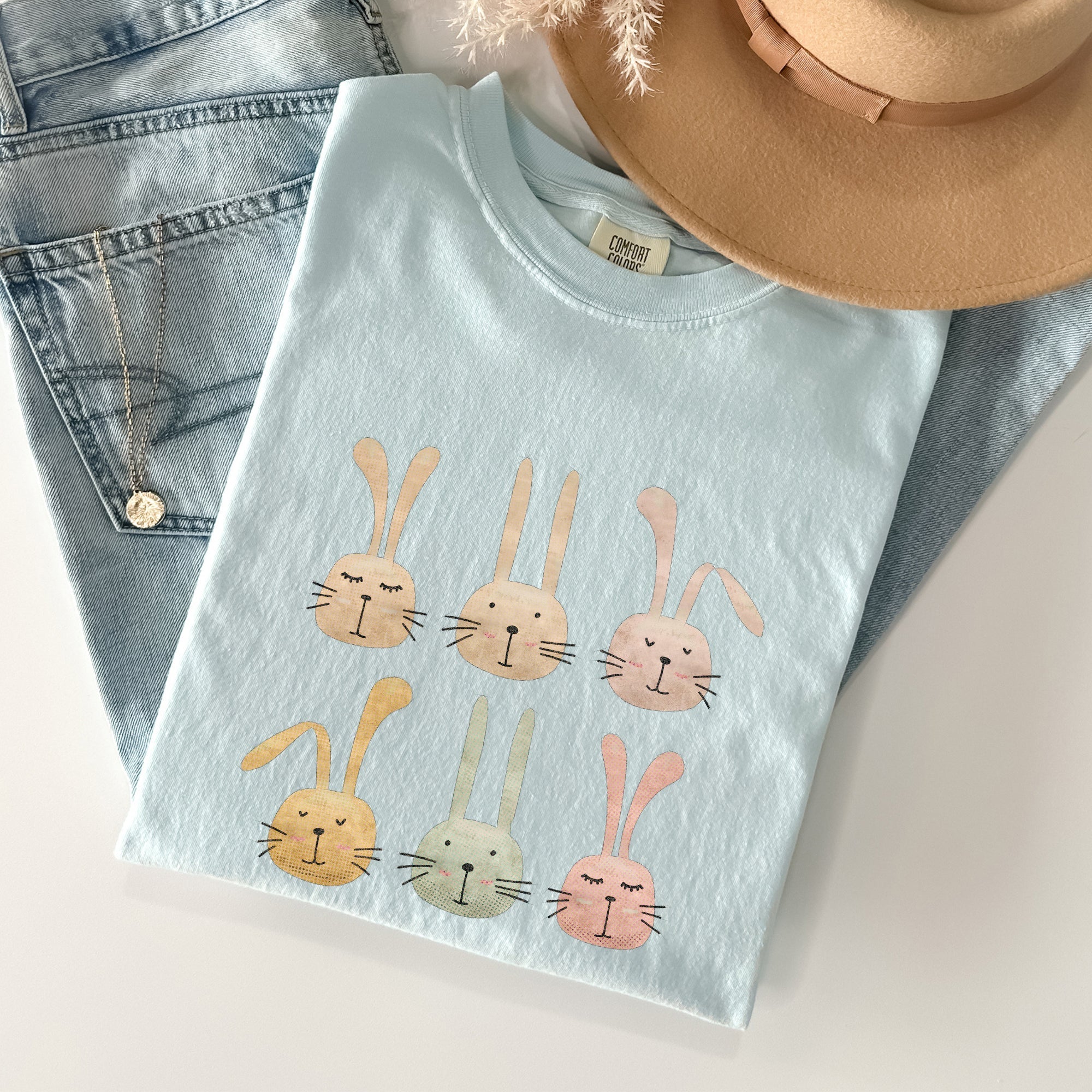 Adorable Easter Bunnies, Rabbits Vintage Illustration With Soft Pastels And Whimsical Carrot Delights Comfort Colors Tee