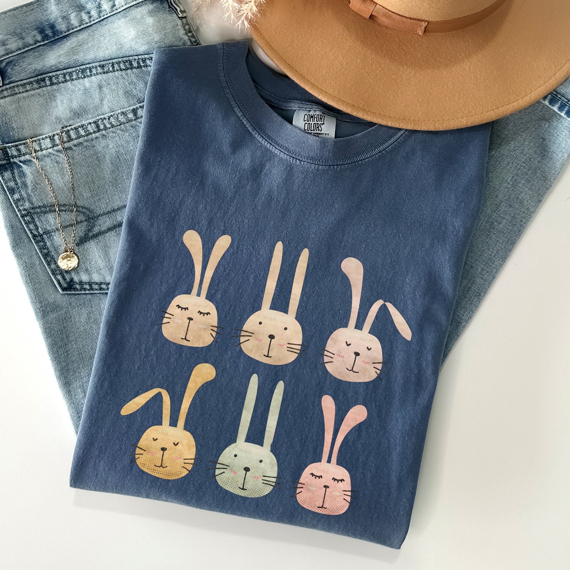 Adorable Easter Bunnies, Rabbits Vintage Illustration With Soft Pastels And Whimsical Carrot Delights Comfort Colors Tee