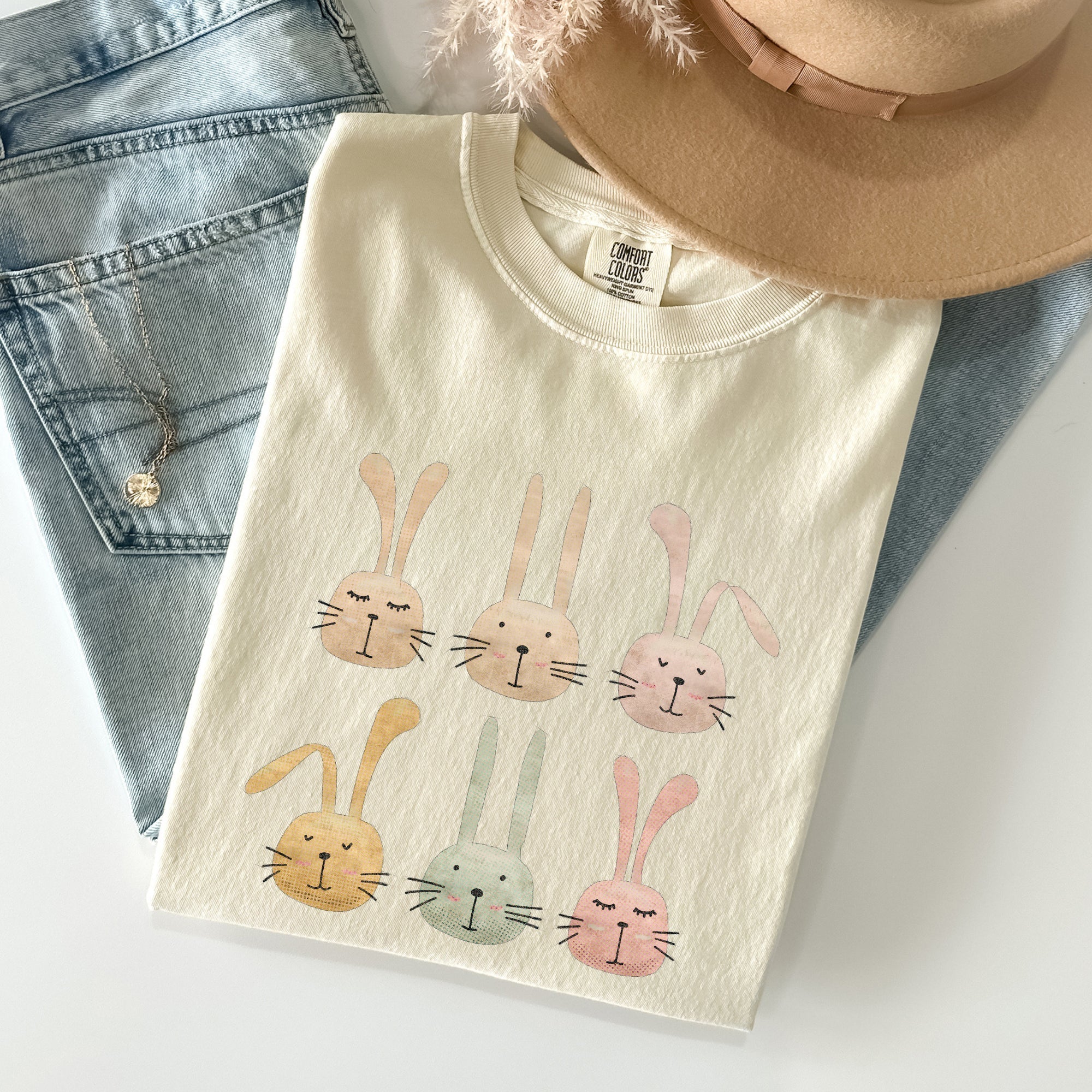 Adorable Easter Bunnies, Rabbits Vintage Illustration With Soft Pastels And Whimsical Carrot Delights Comfort Colors Tee
