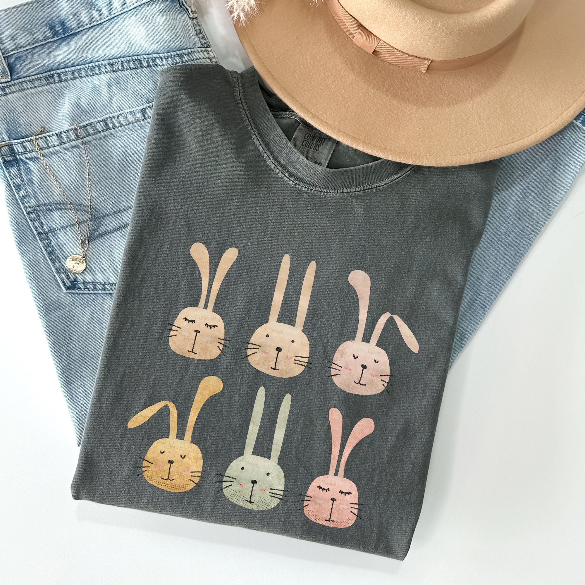 Adorable Easter Bunnies, Rabbits Vintage Illustration With Soft Pastels And Whimsical Carrot Delights Comfort Colors Tee