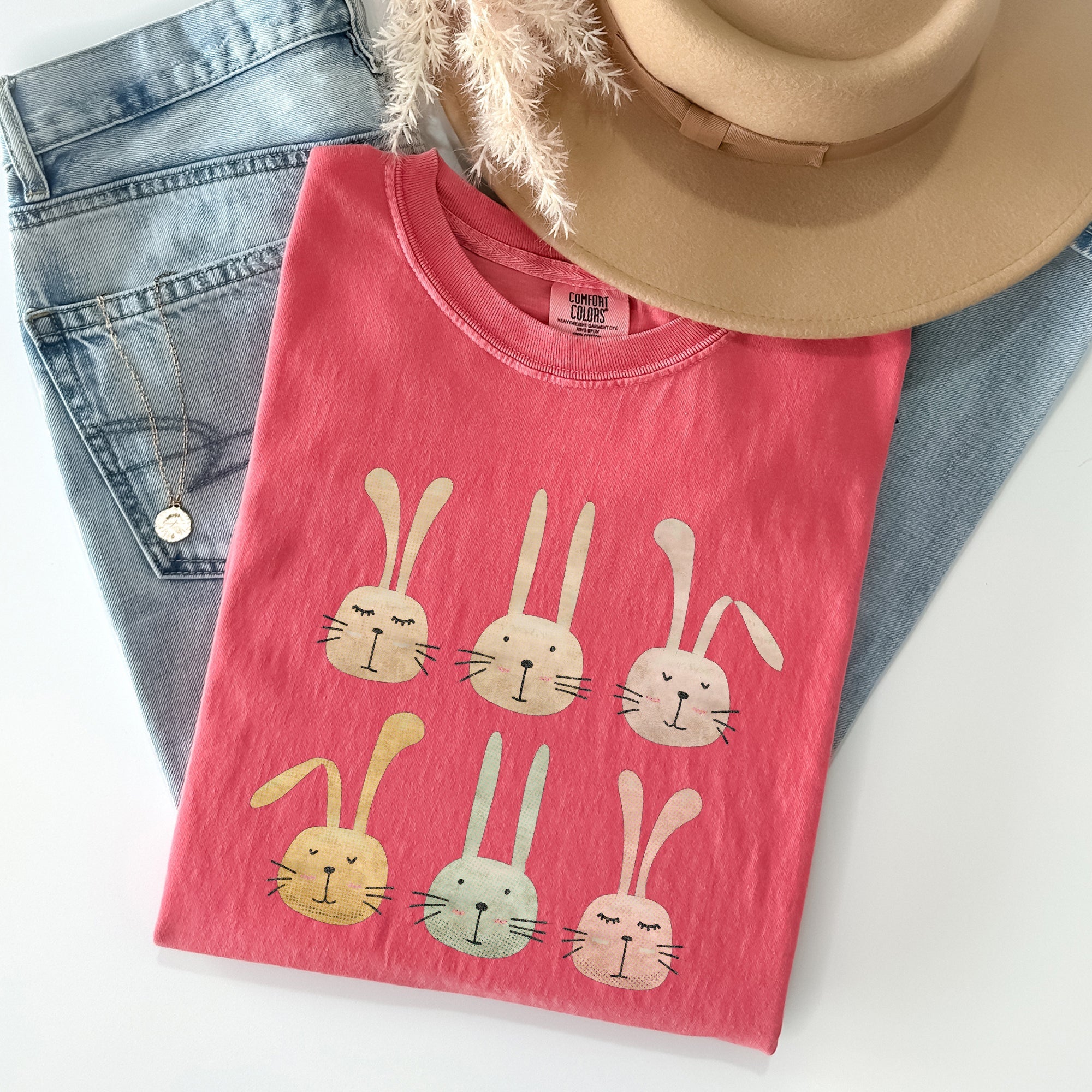 Adorable Easter Bunnies, Rabbits Vintage Illustration With Soft Pastels And Whimsical Carrot Delights Comfort Colors Tee