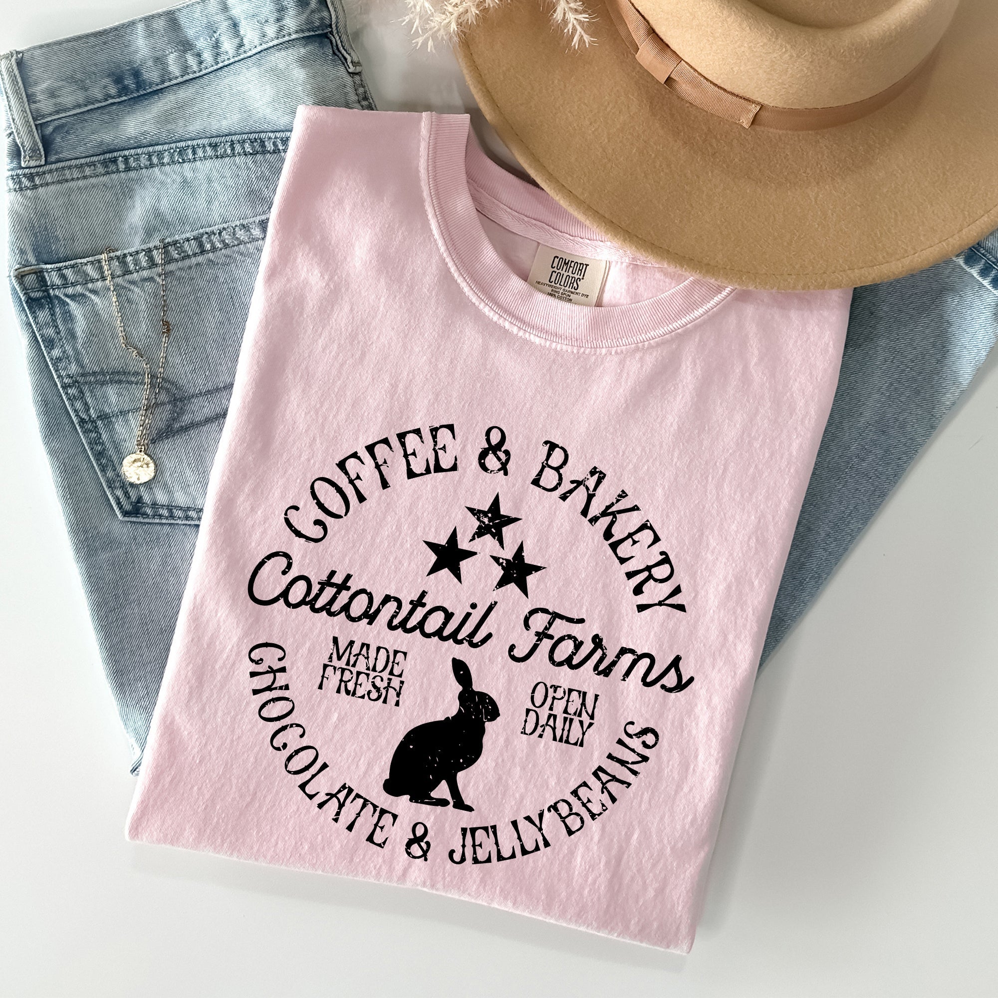 Cottontail Farms Coffee And Bakery Retro Sign Easter Classic Vintage Comfort Colors Tee