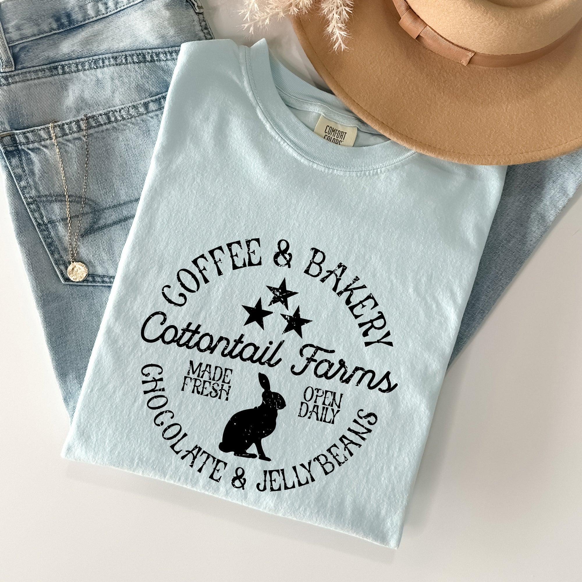 Cottontail Farms Coffee And Bakery Retro Sign Easter Classic Vintage Comfort Colors Tee