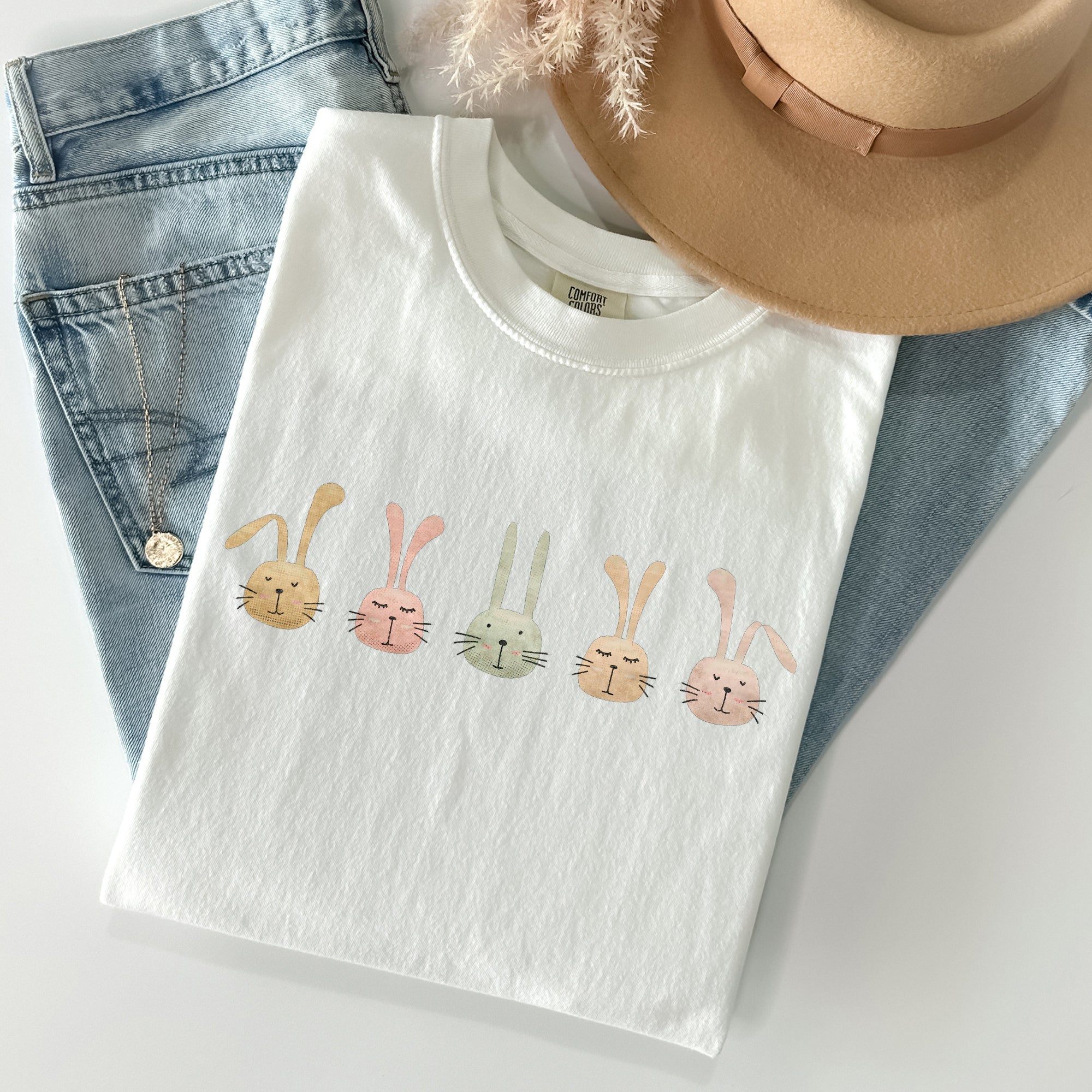 Cute Rabbits In A Row Easter Themed Vintage Print For Spring Comfort Colors Tee