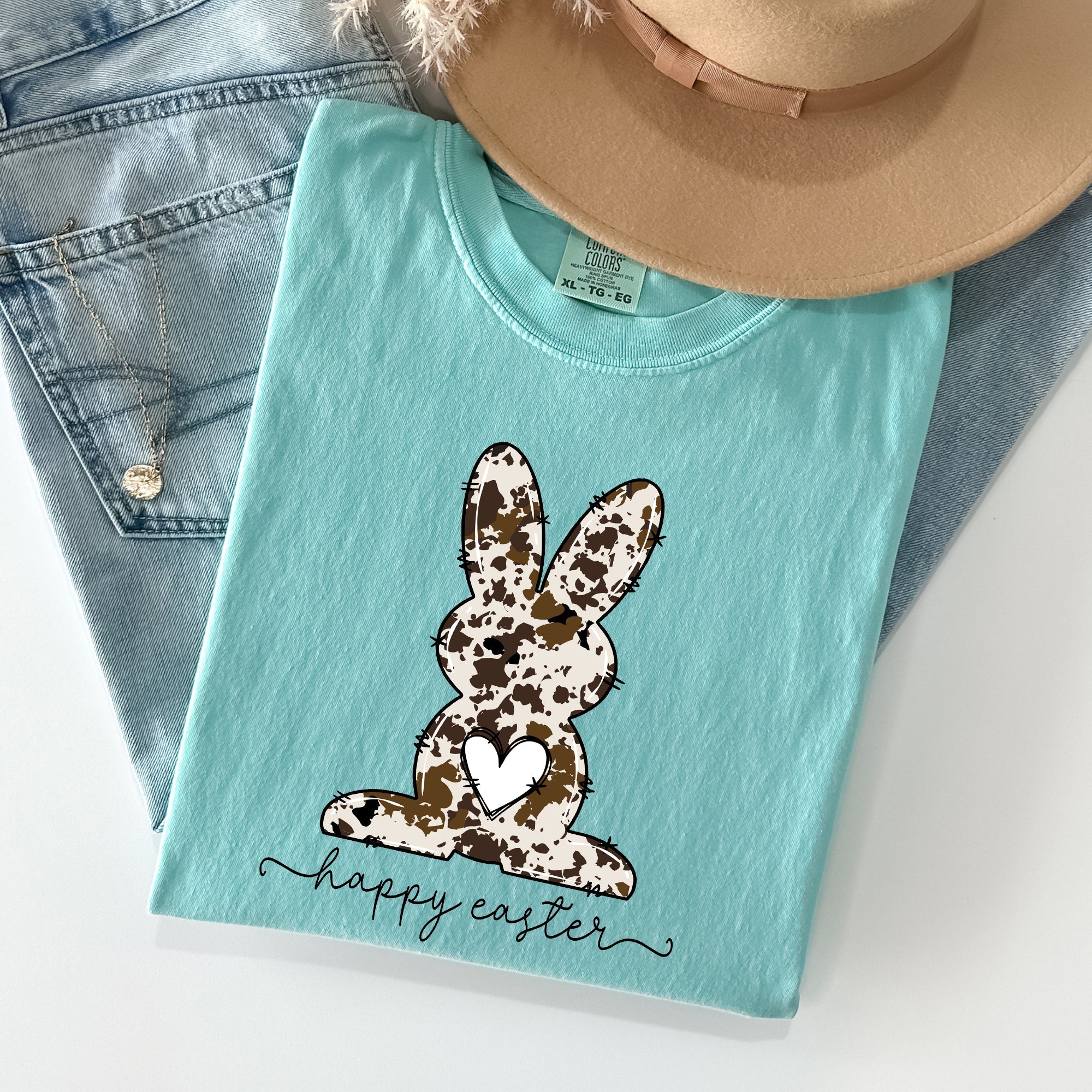 Easter Bunny, Happy Easter Rabbit, Cow Print Vintage Inspired Comfort Colors Tee