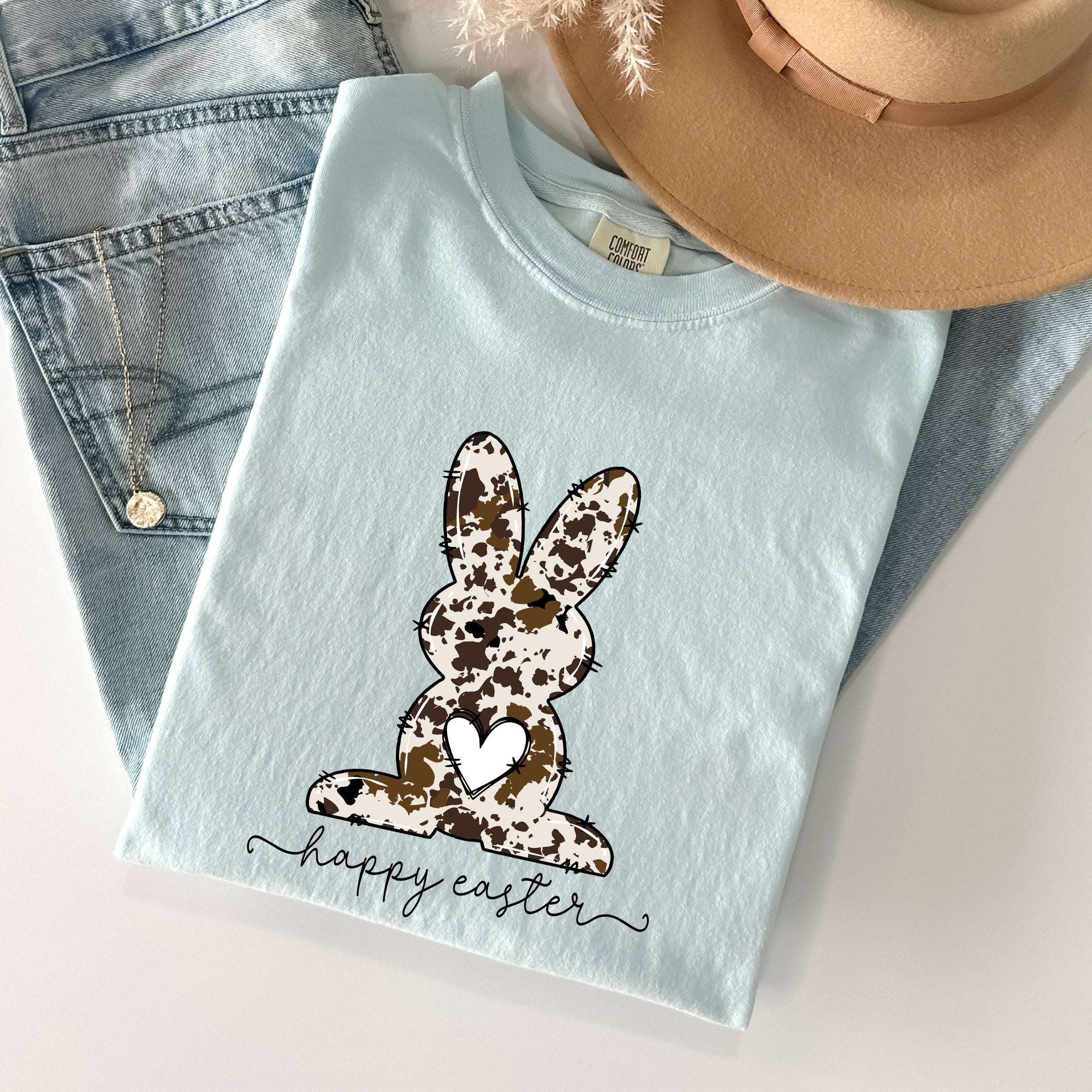 Easter Bunny, Happy Easter Rabbit, Cow Print Vintage Inspired Comfort Colors Tee