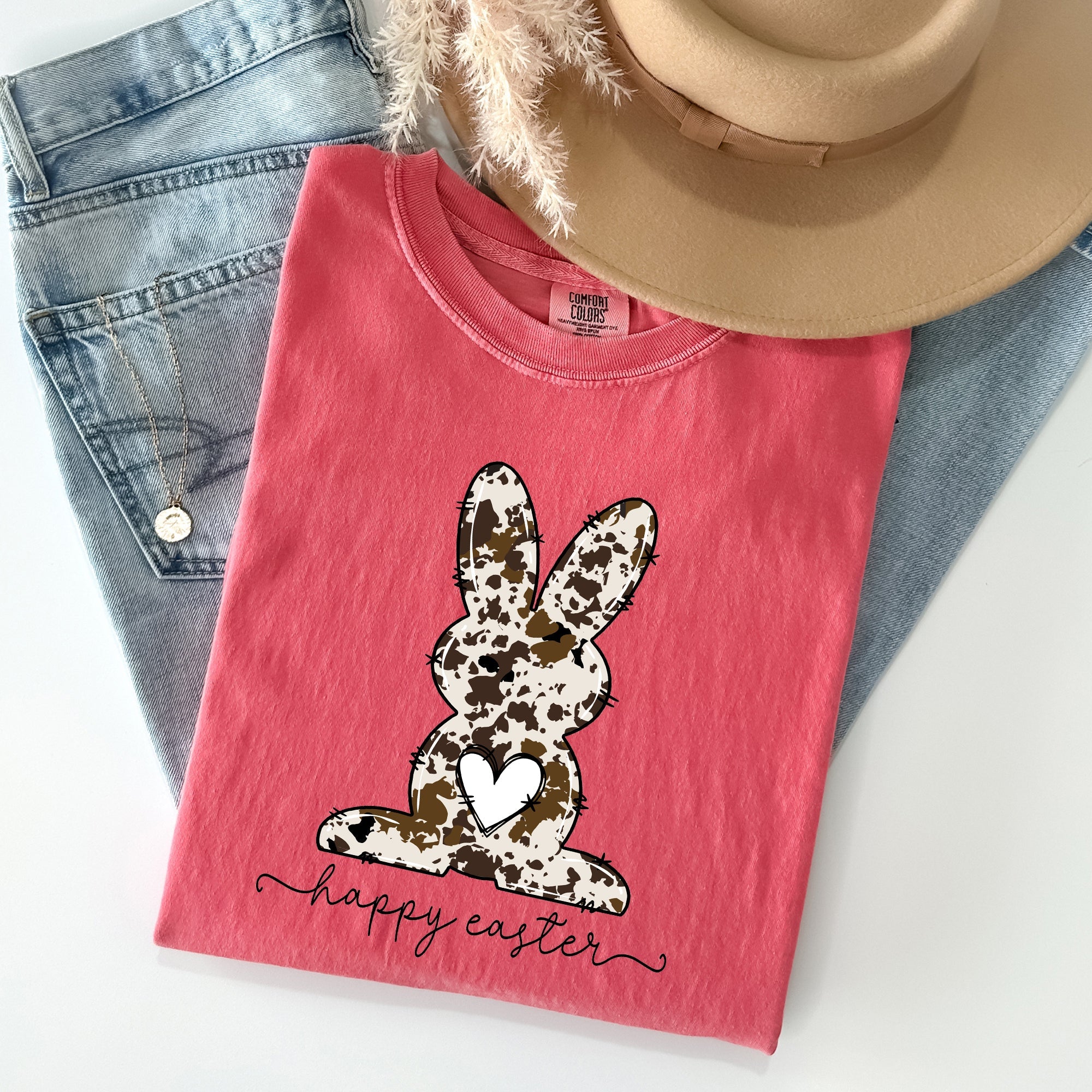 Easter Bunny, Happy Easter Rabbit, Cow Print Vintage Inspired Comfort Colors Tee