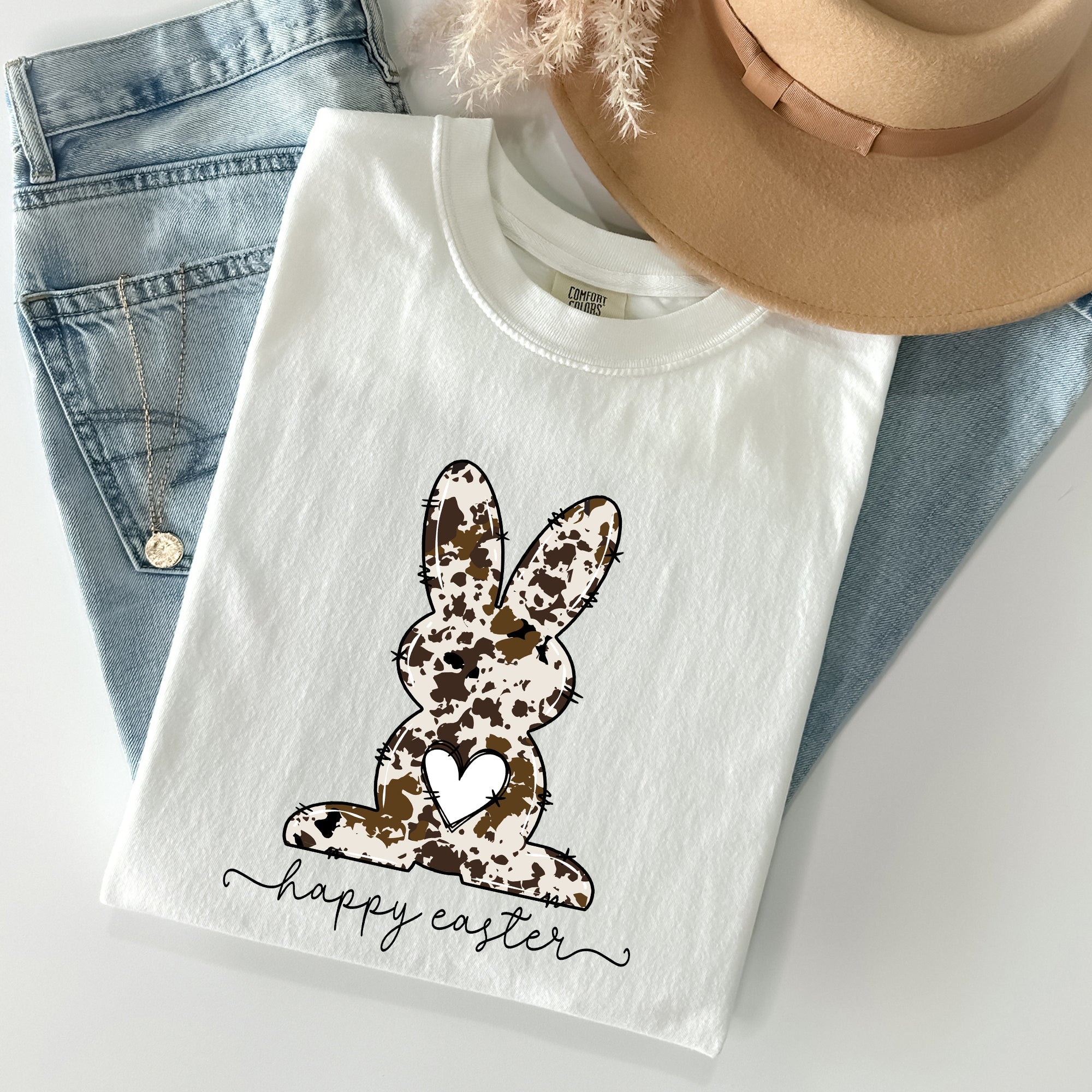 Easter Bunny, Happy Easter Rabbit, Cow Print Vintage Inspired Comfort Colors Tee