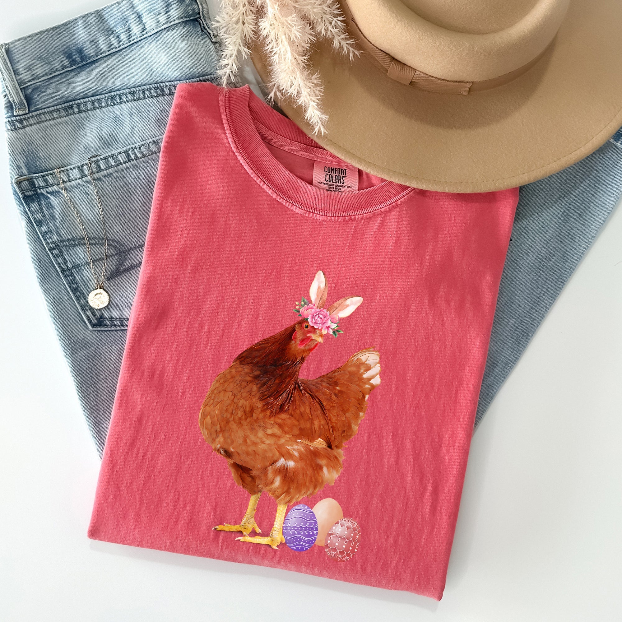 Easter Chicken Rabbit Eggs Funny Vintage Retro Illustration Playful Comfort Colors Tee