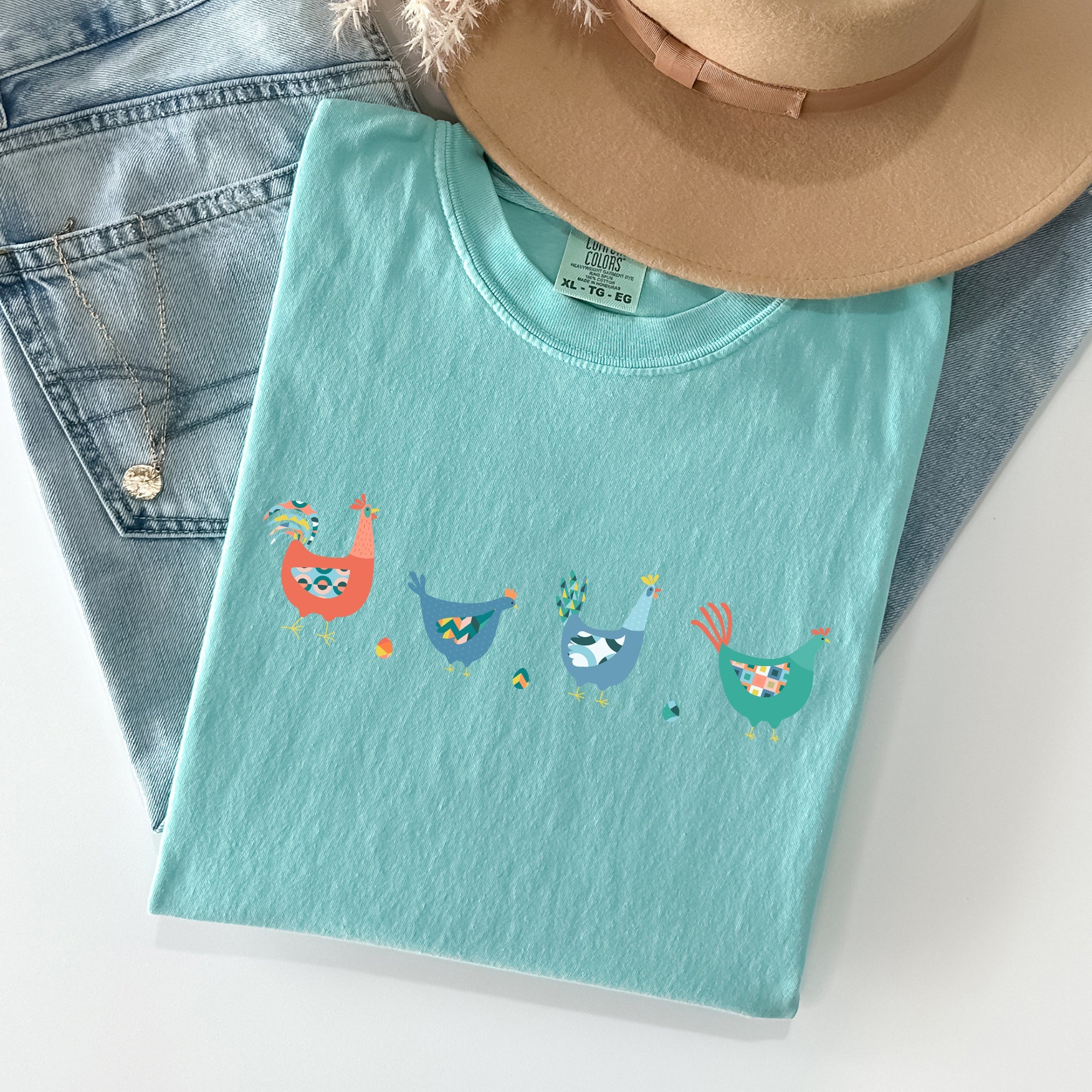 Easter Chickens and Eggs Springtime Vintage Colorful Theme Seasonal Comfort Colors Tee