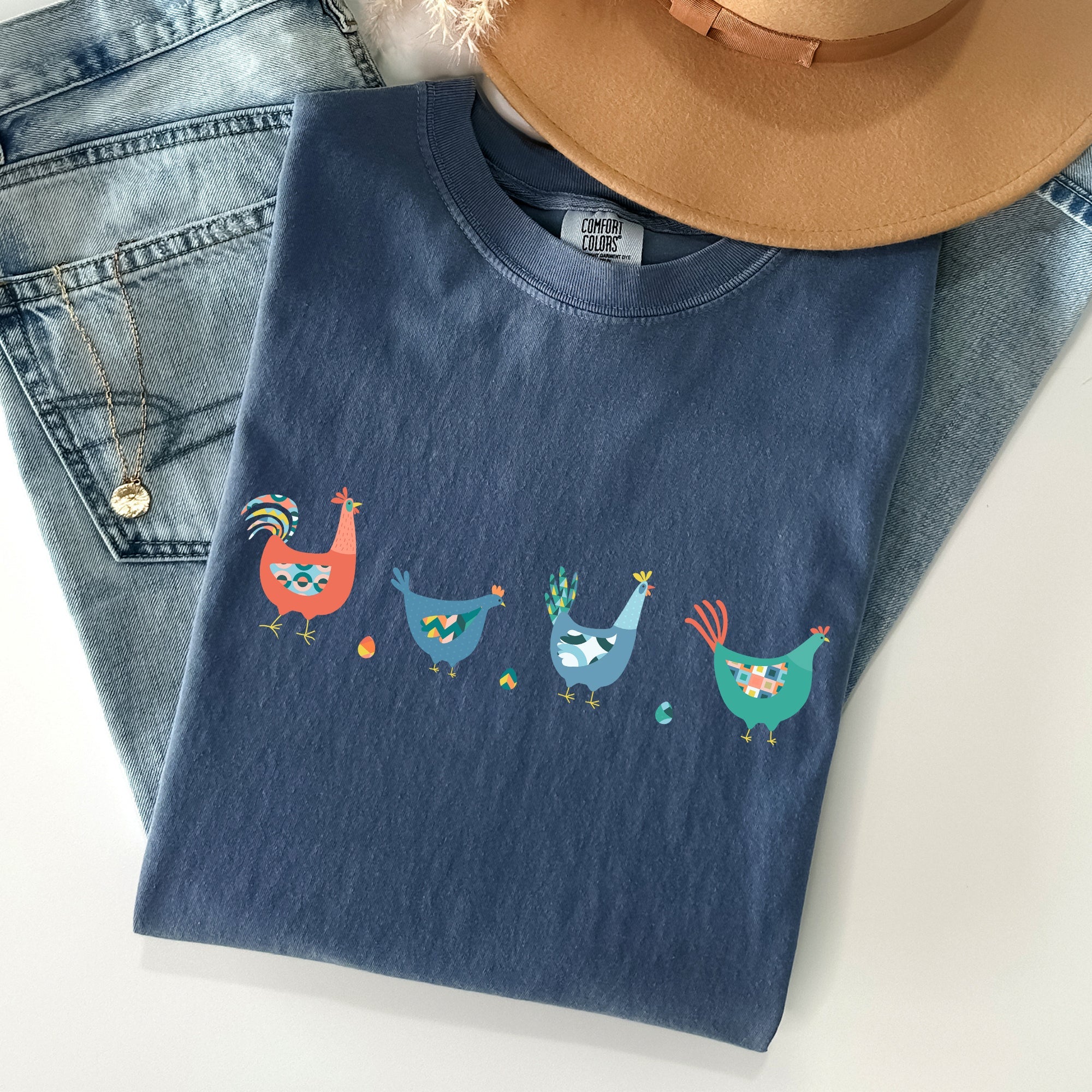 Easter Chickens and Eggs Springtime Vintage Colorful Theme Seasonal Comfort Colors Tee