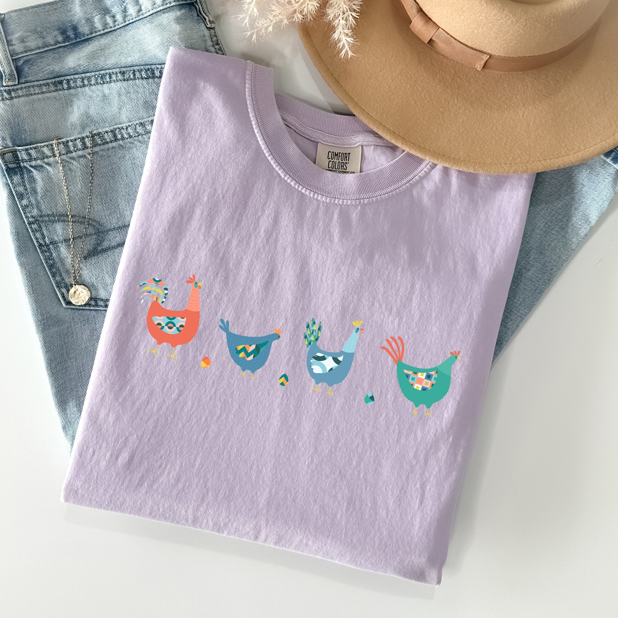 Easter Chickens and Eggs Springtime Vintage Colorful Theme Seasonal Comfort Colors Tee