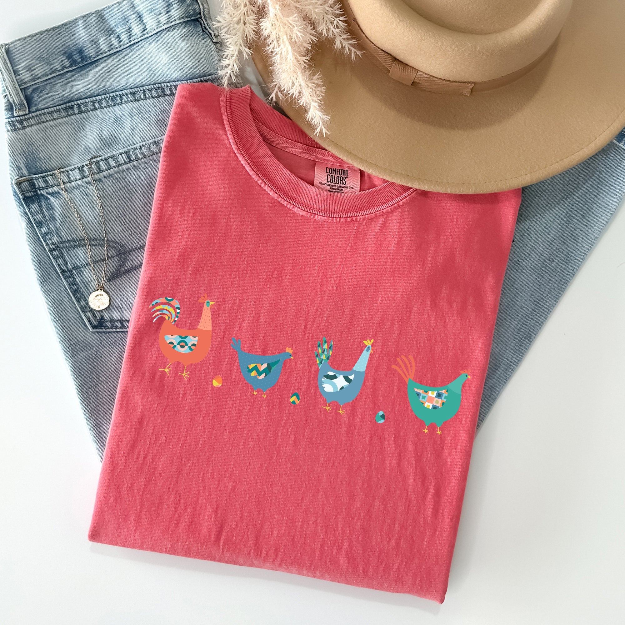 Easter Chickens and Eggs Springtime Vintage Colorful Theme Seasonal Comfort Colors Tee