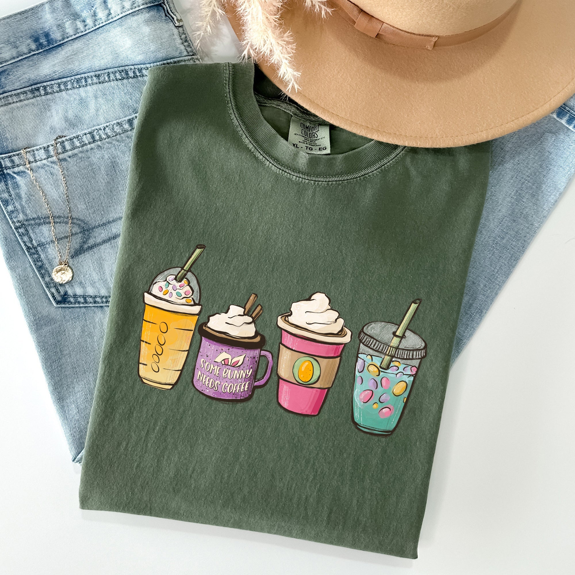 Easter Morning Coffee Lovers Coffee Drinks Vintage Style Graphic Comfort Colors Tee