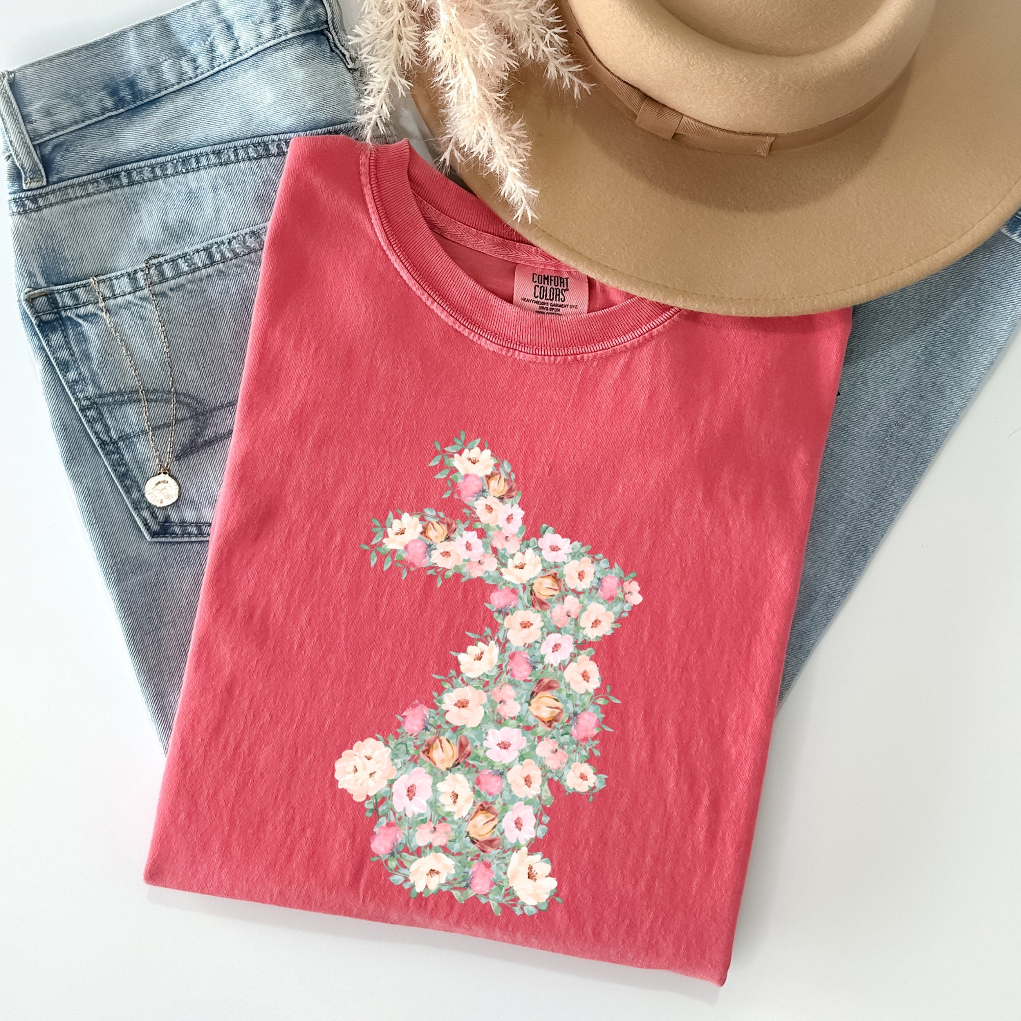 Floral Print Rabbit Easter Scene Vintage Spring Meadow Illustration Comfort Colors Tee