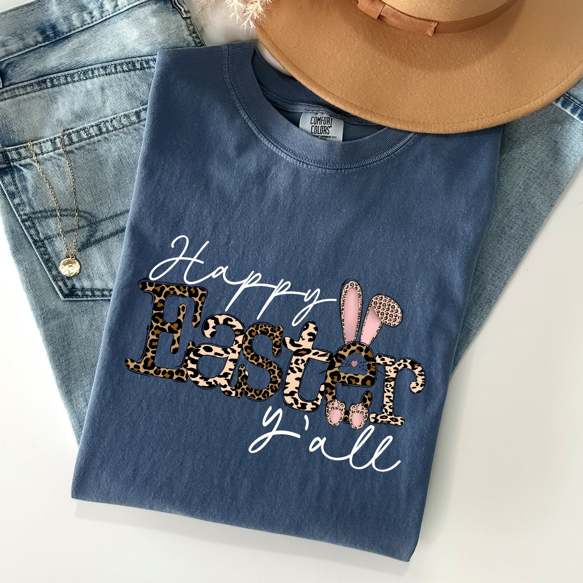 Happy Easter Y'all Leopard Print Rabbit Artwork Celebration Edition Comfort Colors Tee