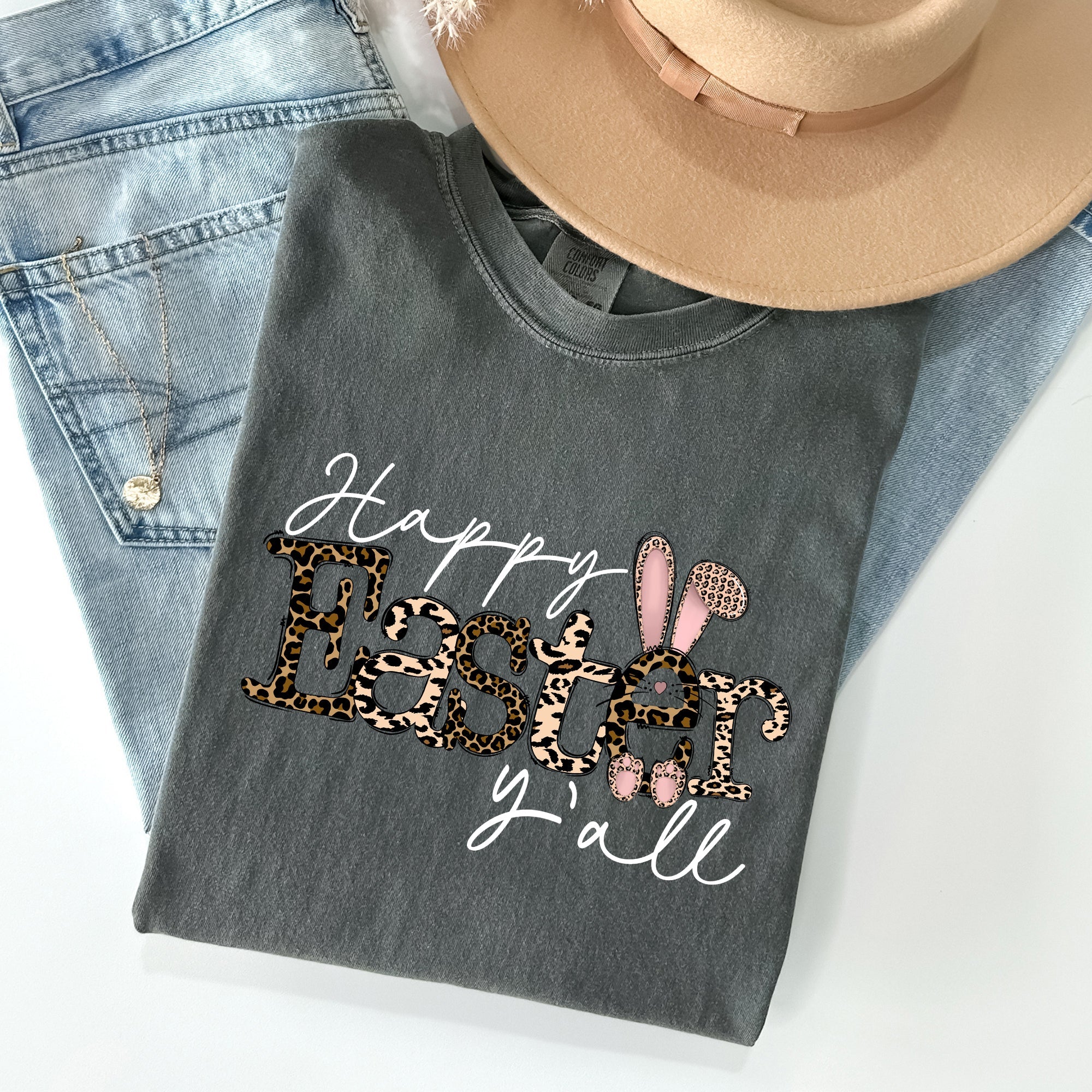 Happy Easter Y'all Leopard Print Rabbit Artwork Celebration Edition Comfort Colors Tee