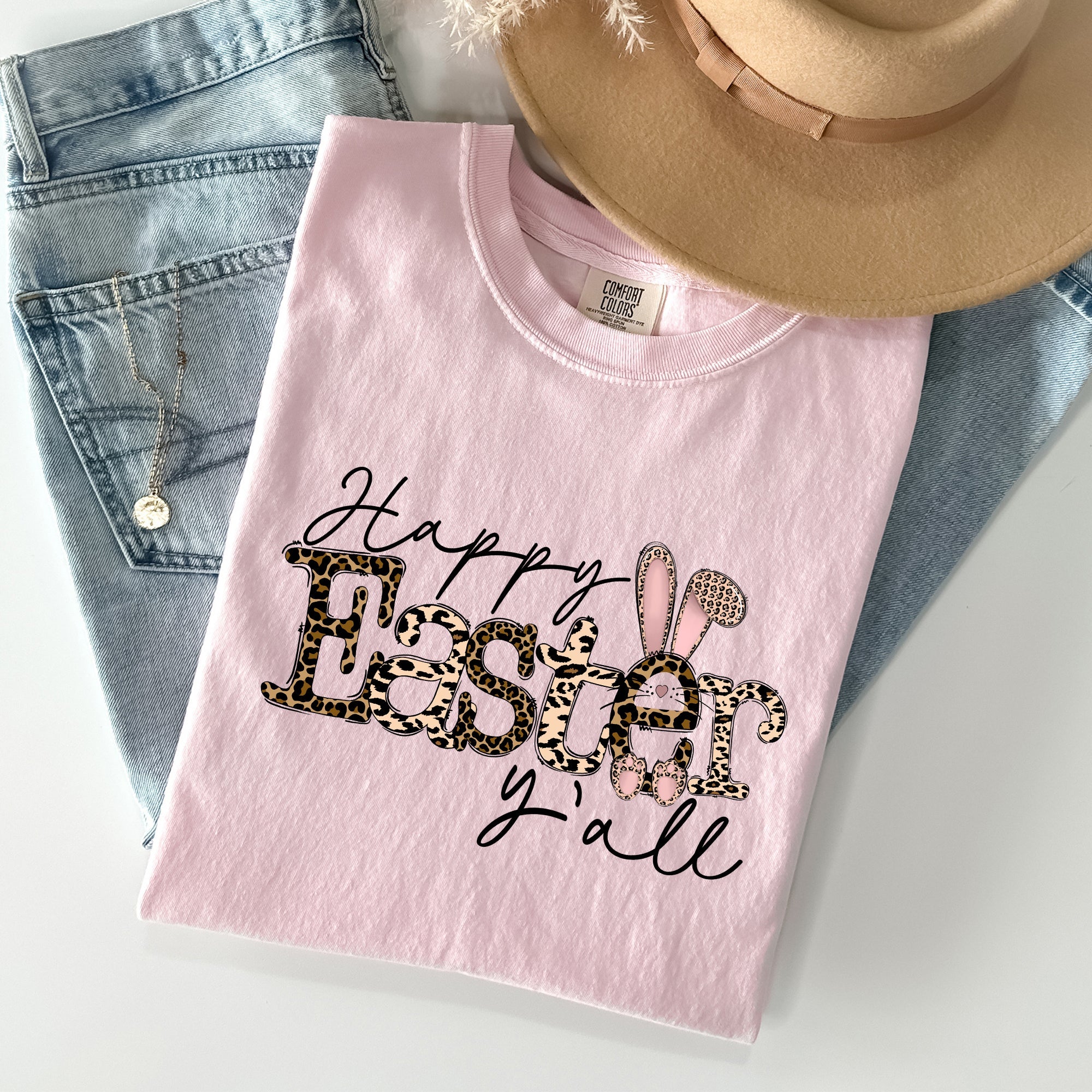 Happy Easter Y'all Leopard Print Rabbit Artwork Celebration Edition Comfort Colors Tee