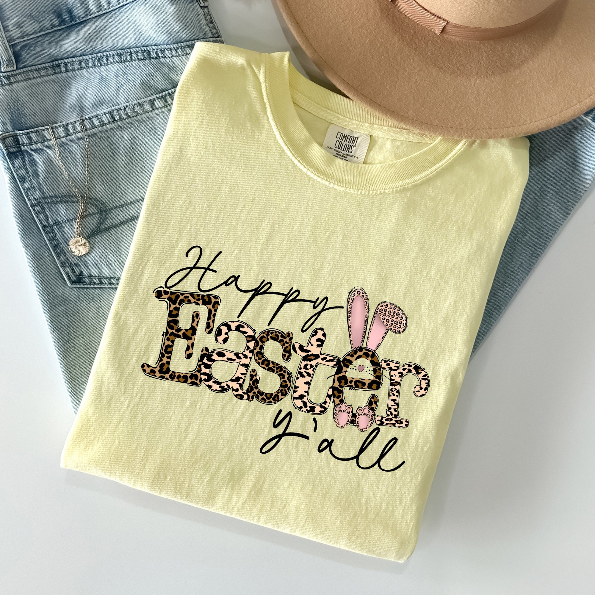 Happy Easter Y'all Leopard Print Rabbit Artwork Celebration Edition Comfort Colors Tee