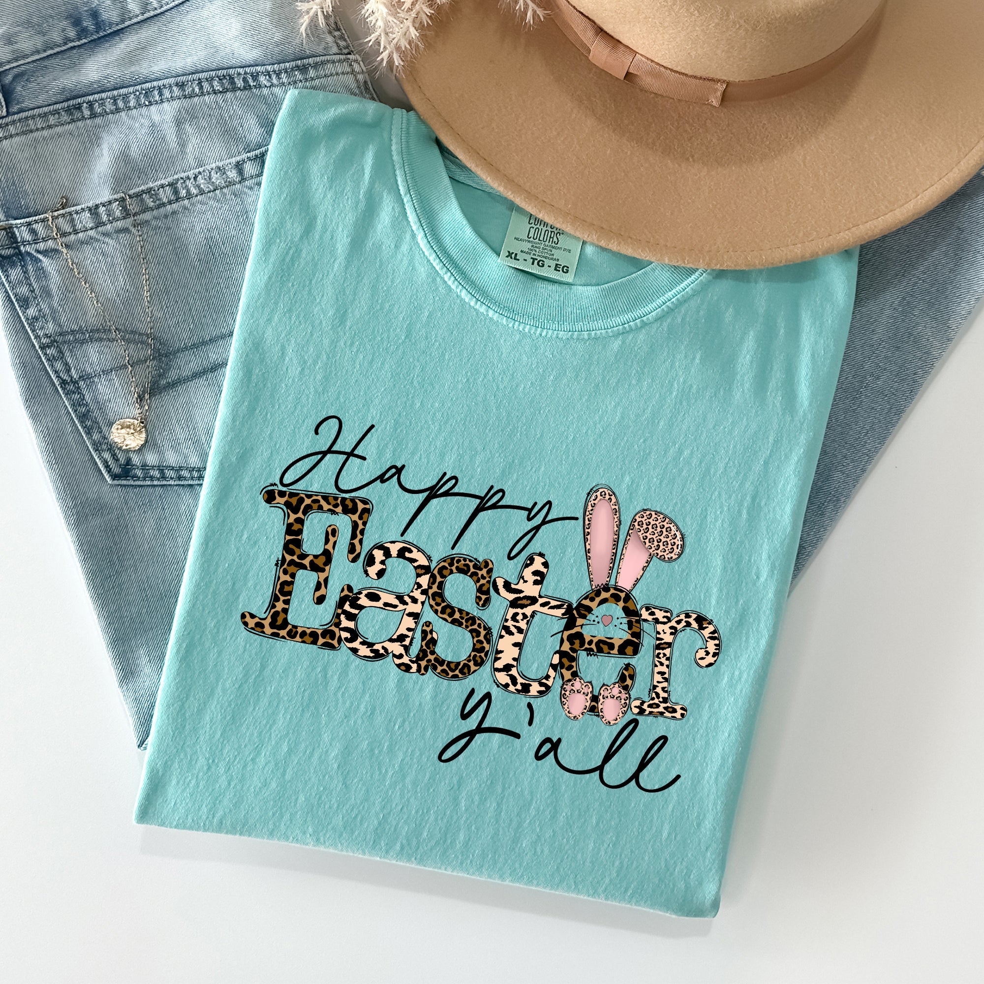 Happy Easter Y'all Leopard Print Rabbit Artwork Celebration Edition Comfort Colors Tee