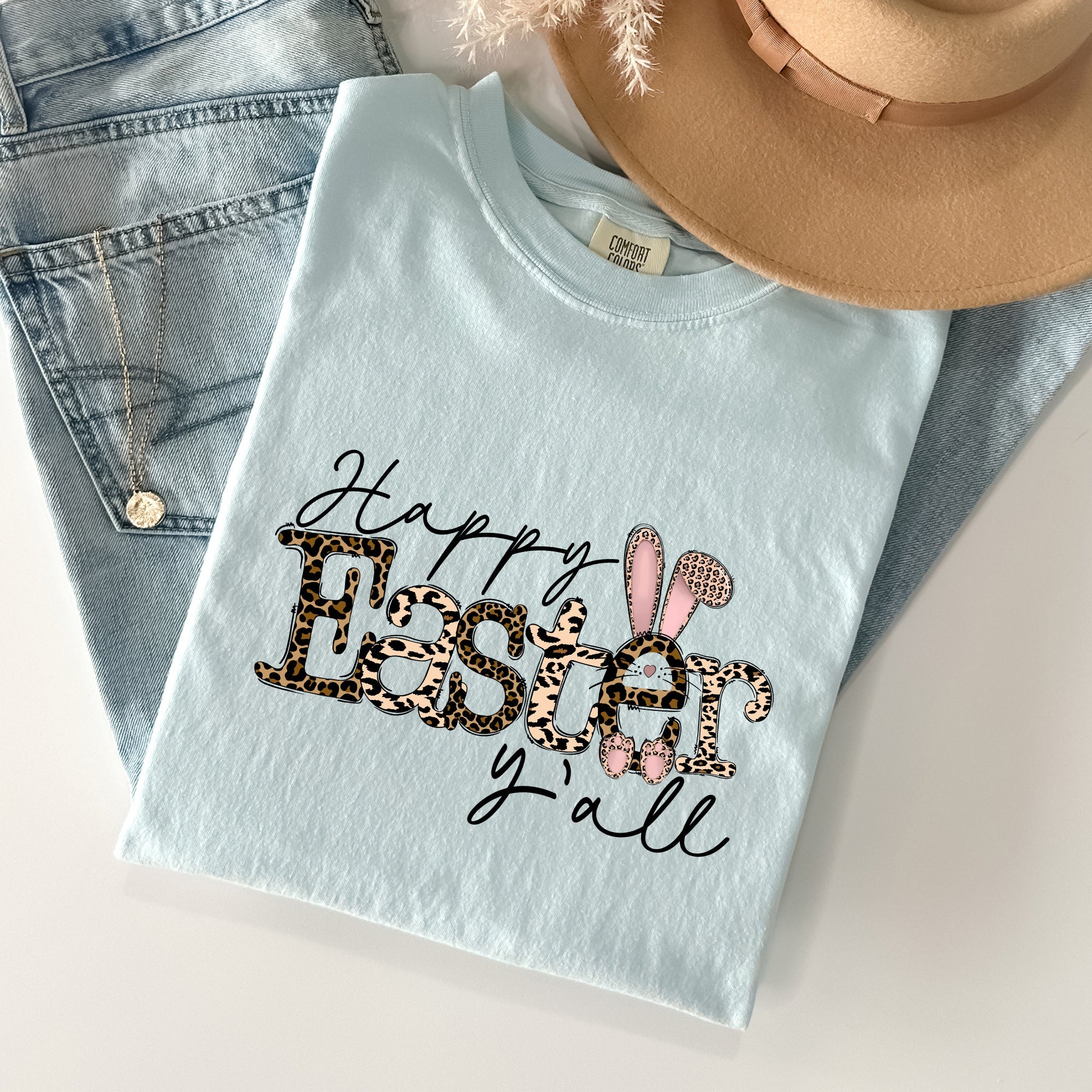 Happy Easter Y'all Leopard Print Rabbit Artwork Celebration Edition Comfort Colors Tee