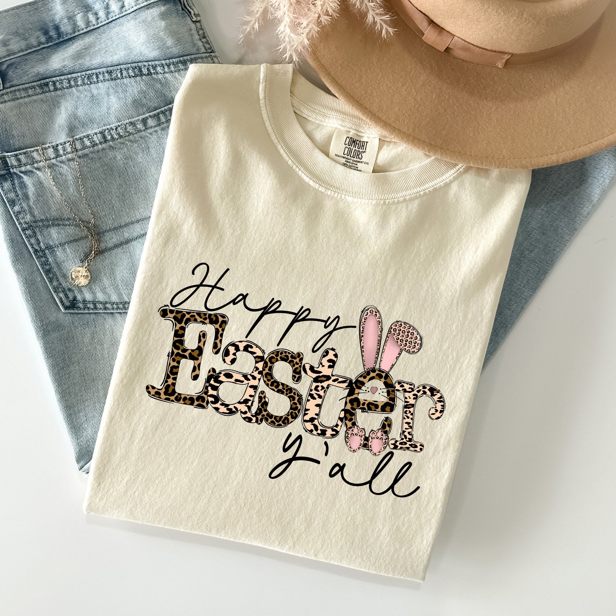 Happy Easter Y'all Leopard Print Rabbit Artwork Celebration Edition Comfort Colors Tee