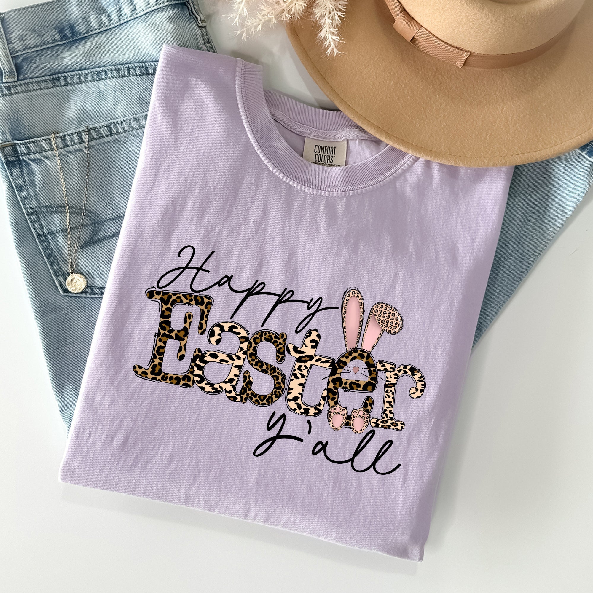 Happy Easter Y'all Leopard Print Rabbit Artwork Celebration Edition Comfort Colors Tee