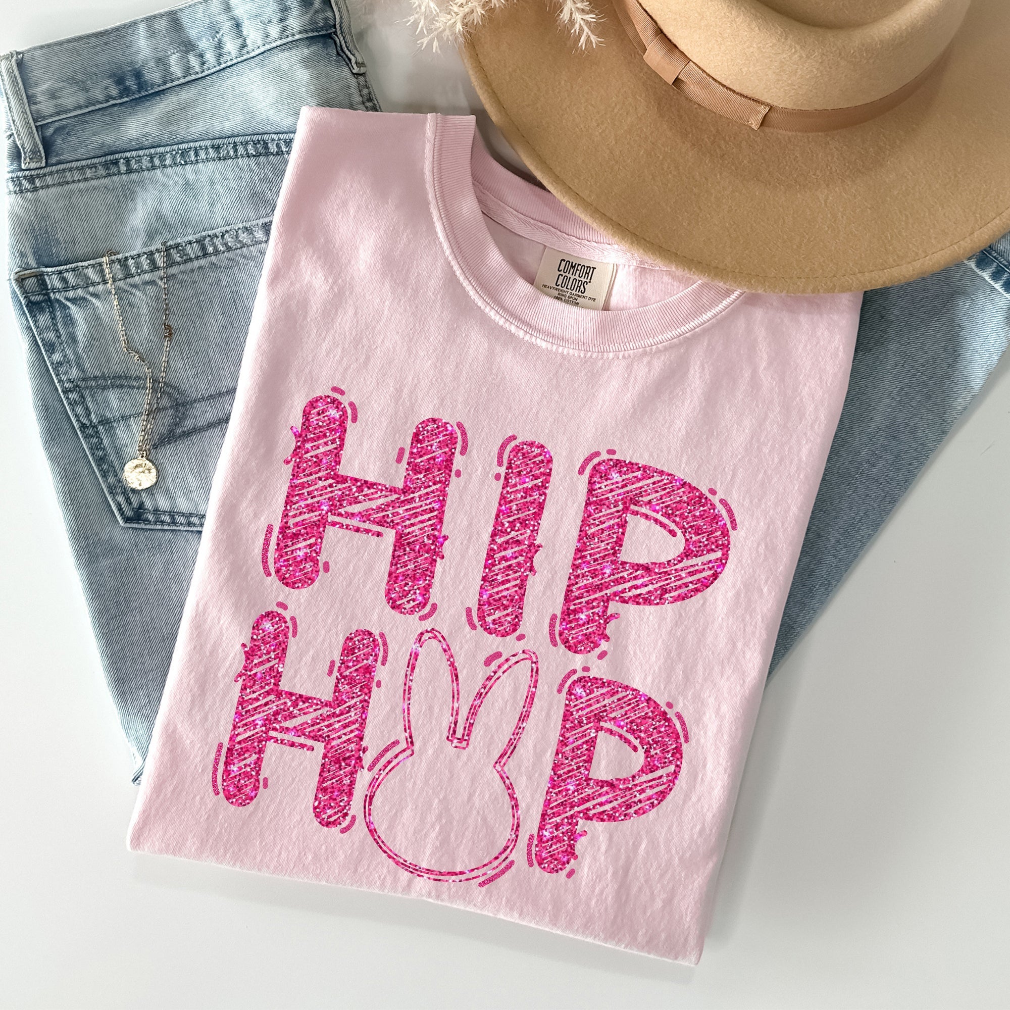 Hip Hop Easter Bunny Retro Glitter Effect Vintage Graffiti Inspired Street Style Comfort Colors Tee