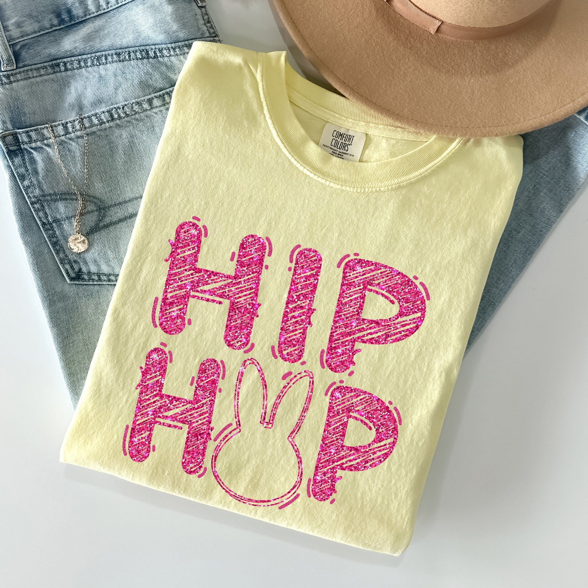 Hip Hop Easter Bunny Retro Glitter Effect Vintage Graffiti Inspired Street Style Comfort Colors Tee