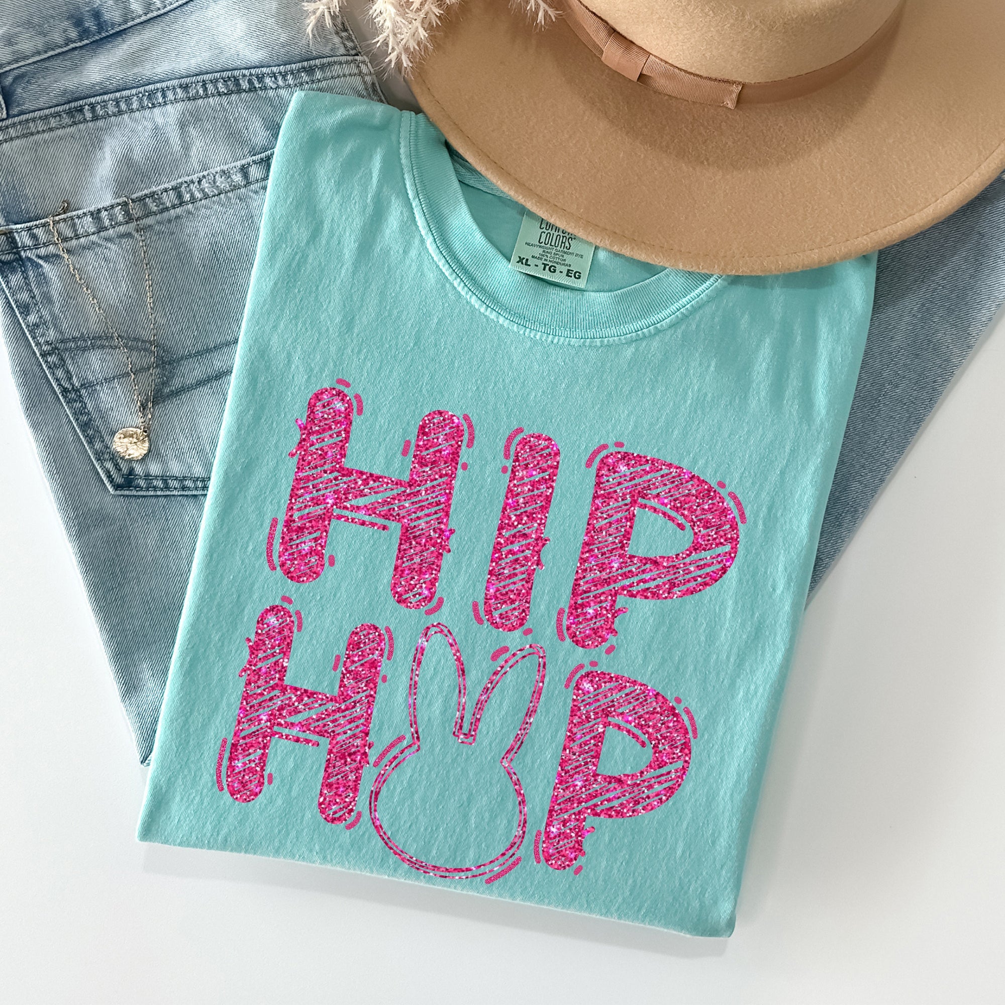 Hip Hop Easter Bunny Retro Glitter Effect Vintage Graffiti Inspired Street Style Comfort Colors Tee