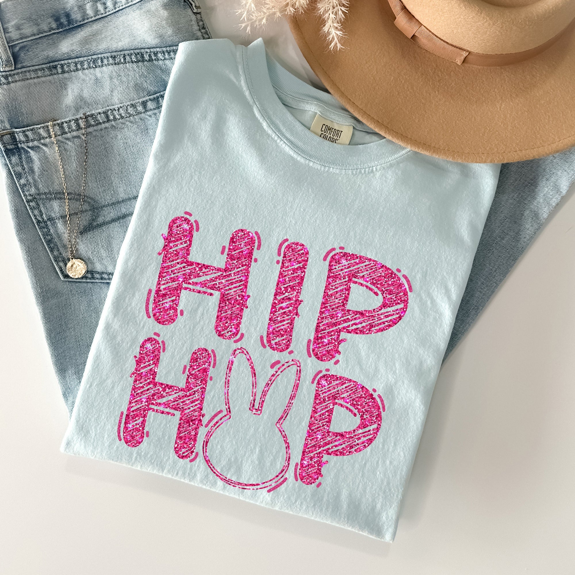 Hip Hop Easter Bunny Retro Glitter Effect Vintage Graffiti Inspired Street Style Comfort Colors Tee