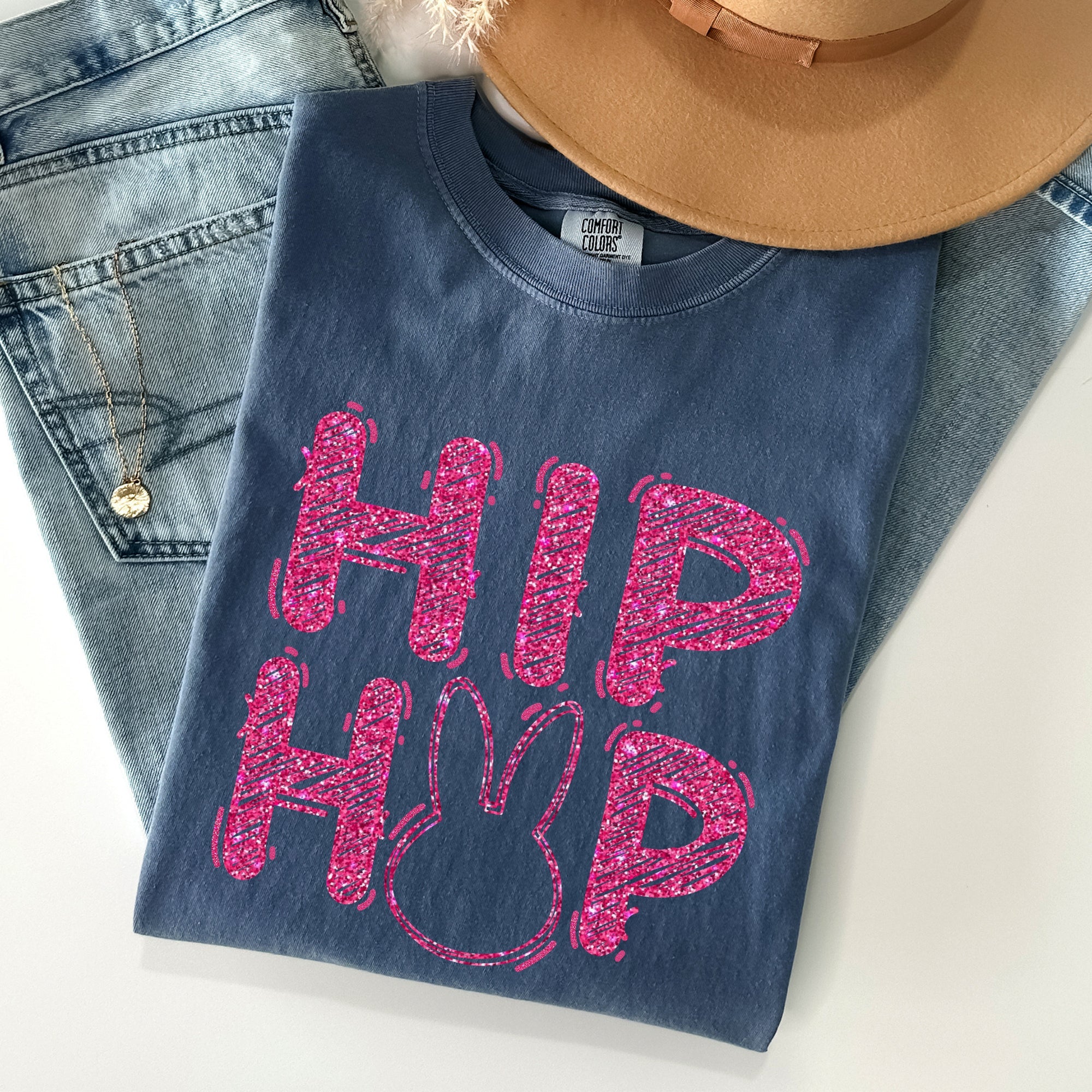 Hip Hop Easter Bunny Retro Glitter Effect Vintage Graffiti Inspired Street Style Comfort Colors Tee