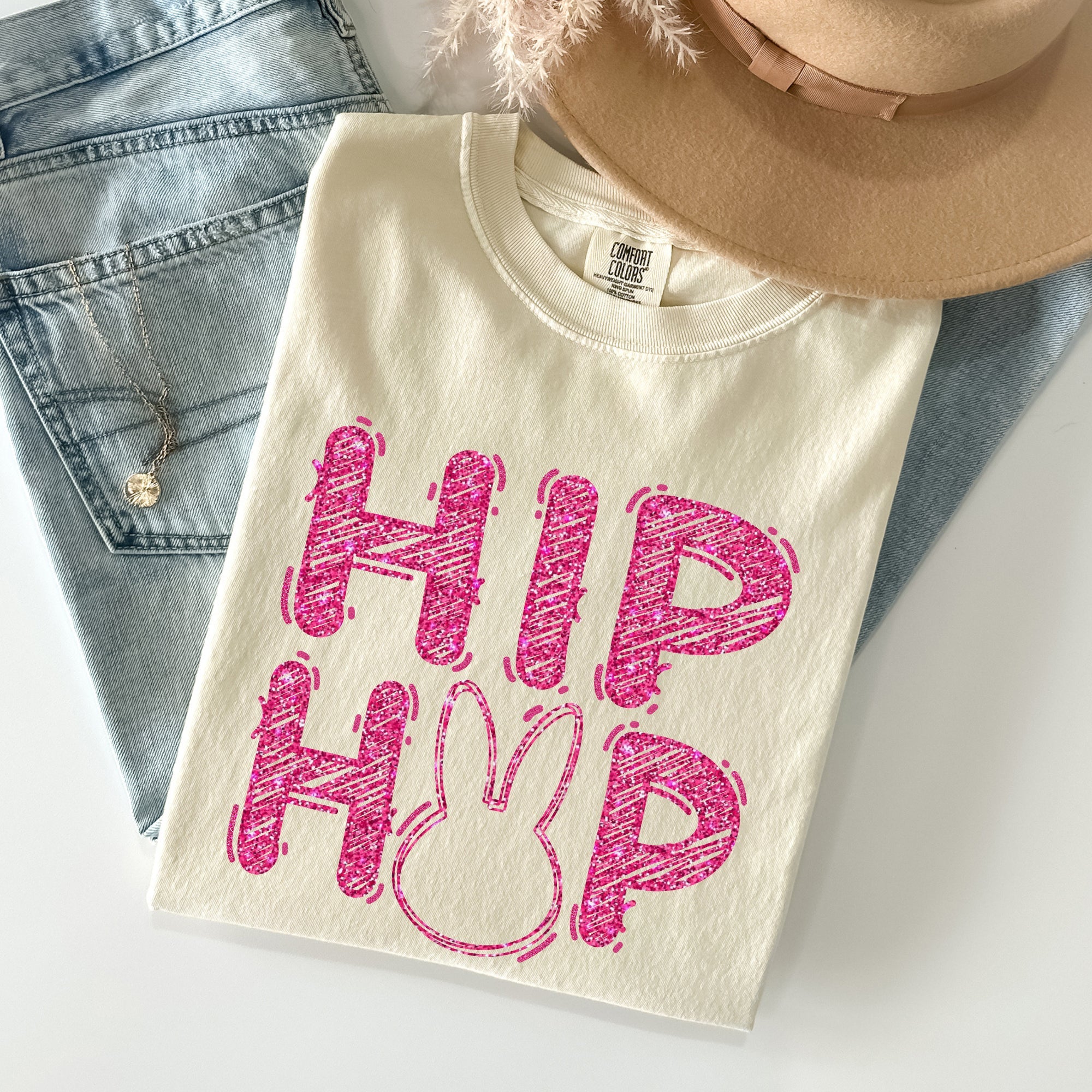 Hip Hop Easter Bunny Retro Glitter Effect Vintage Graffiti Inspired Street Style Comfort Colors Tee
