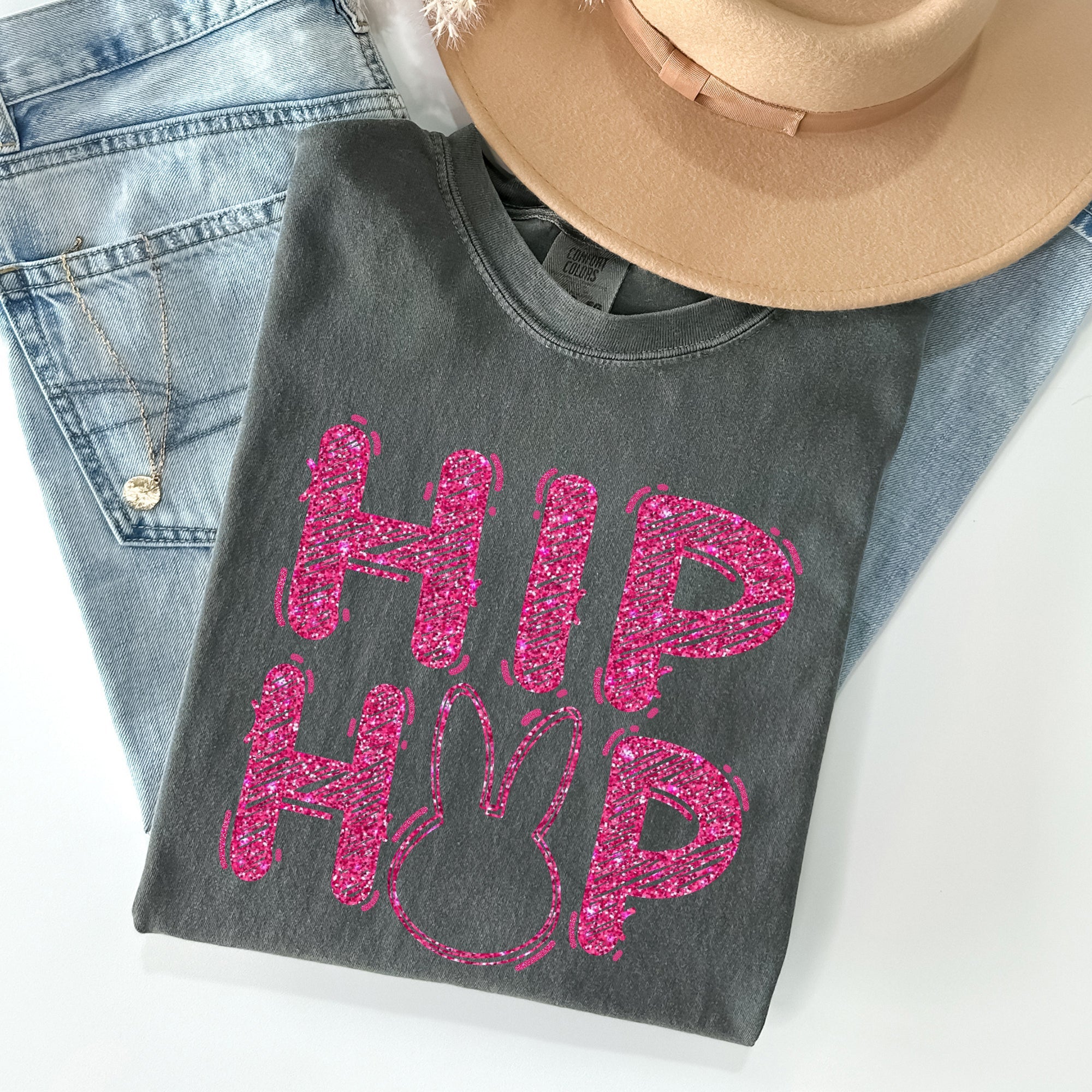 Hip Hop Easter Bunny Retro Glitter Effect Vintage Graffiti Inspired Street Style Comfort Colors Tee