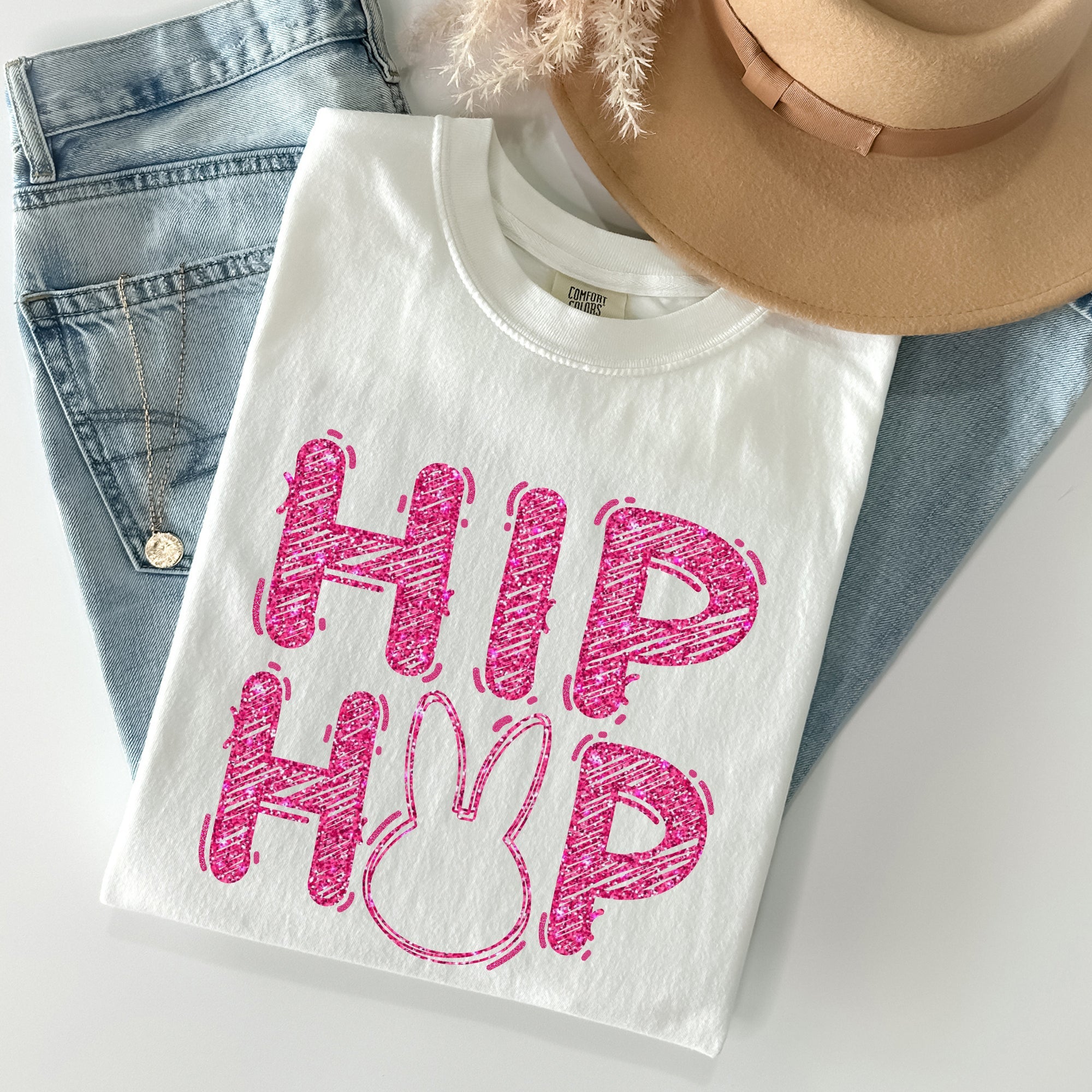 Hip Hop Easter Bunny Retro Glitter Effect Vintage Graffiti Inspired Street Style Comfort Colors Tee
