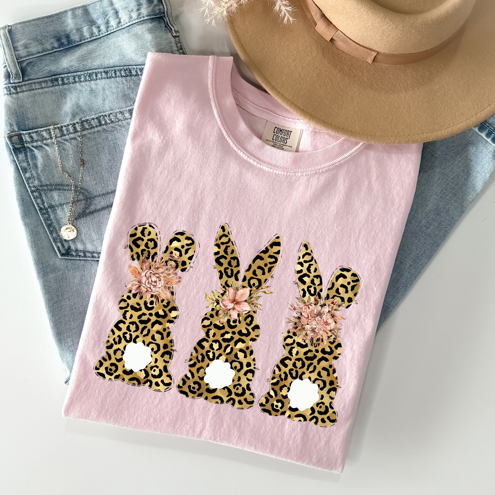 Leopard Print Easter Bunnies Easter Rabbit Collection For Spring Holidays Comfort Colors Tee