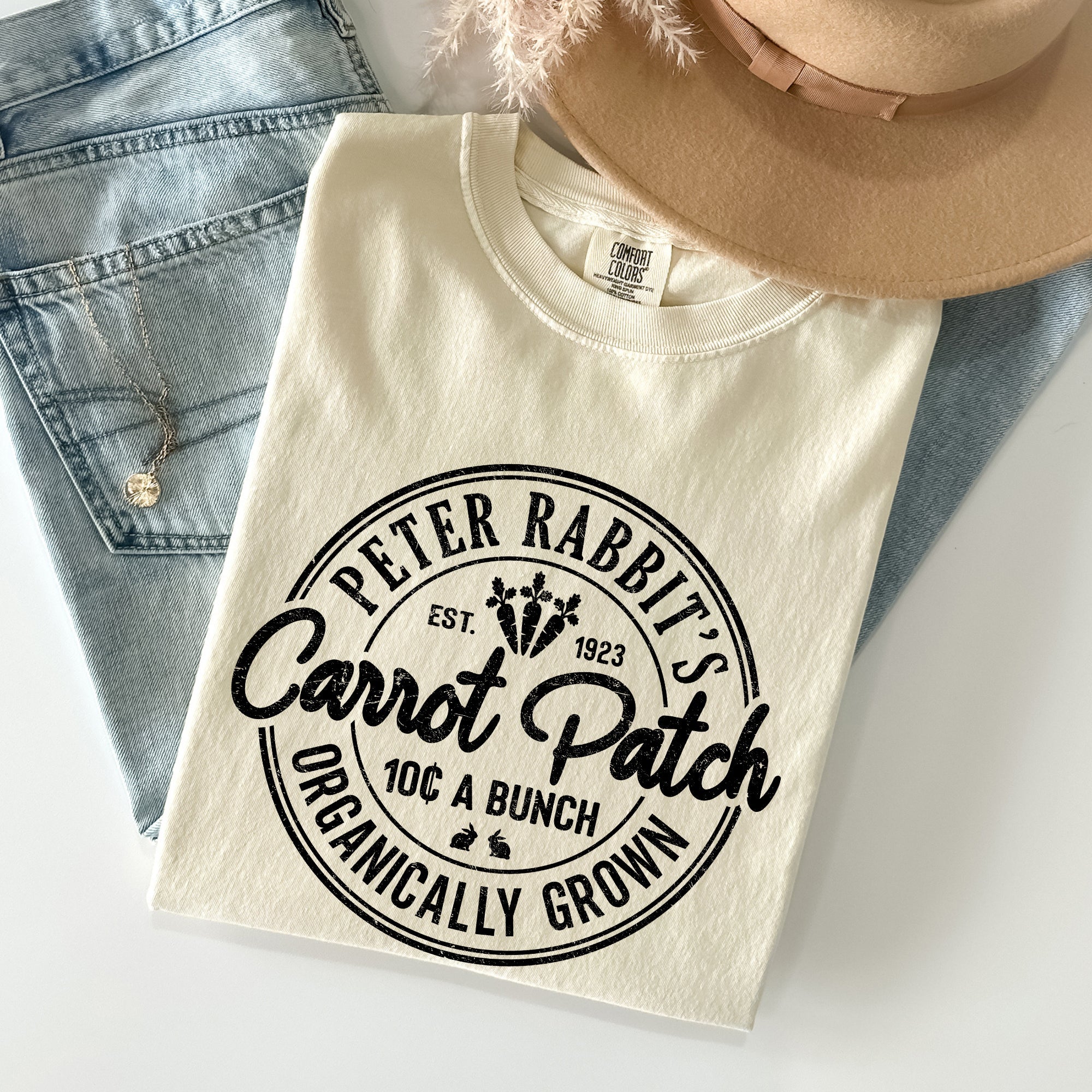 Peter Rabbit's Carrot Patch Retro Farm Sign Easter Nostalgic Illustration Comfort Colors Tee