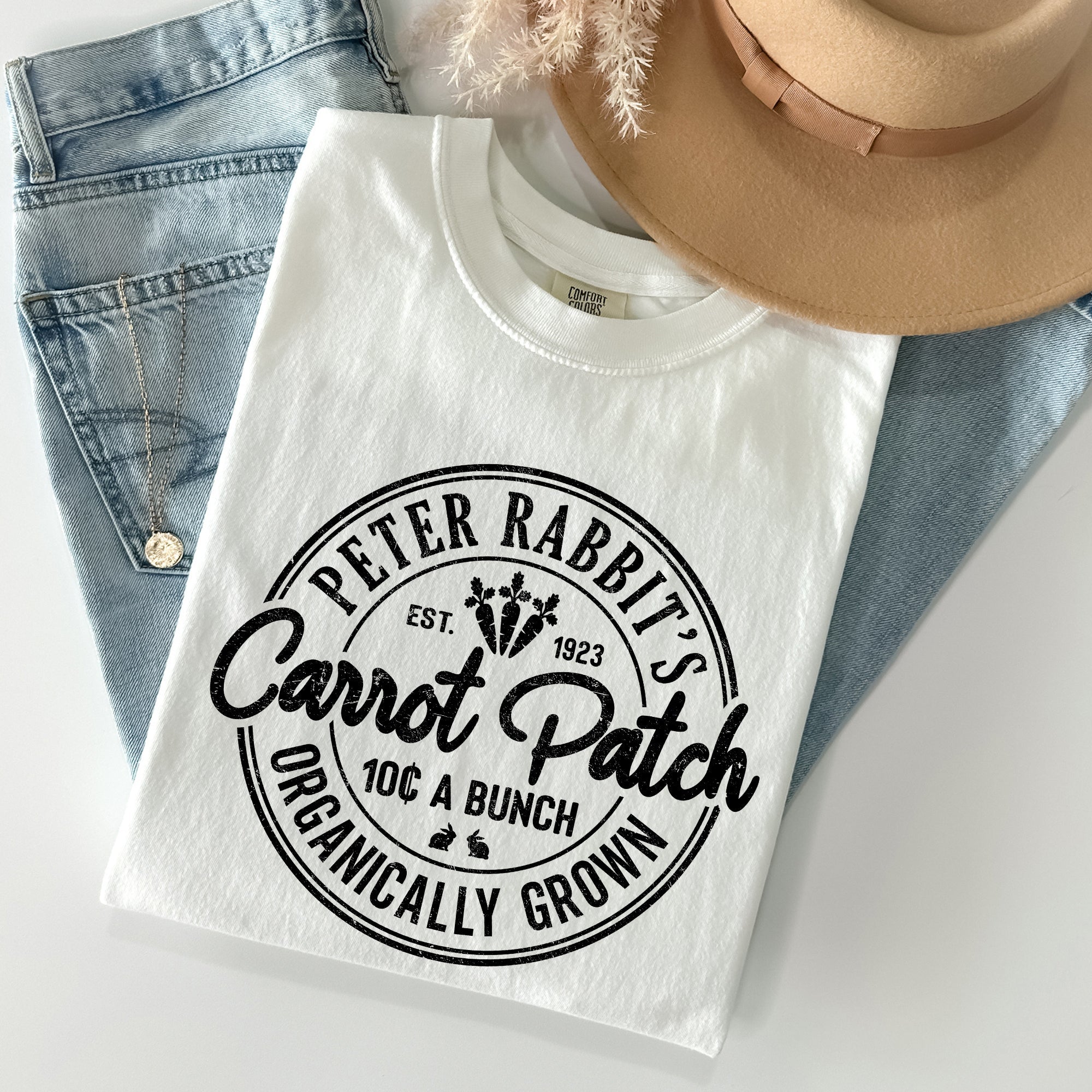 Peter Rabbit's Carrot Patch Retro Farm Sign Easter Nostalgic Illustration Comfort Colors Tee