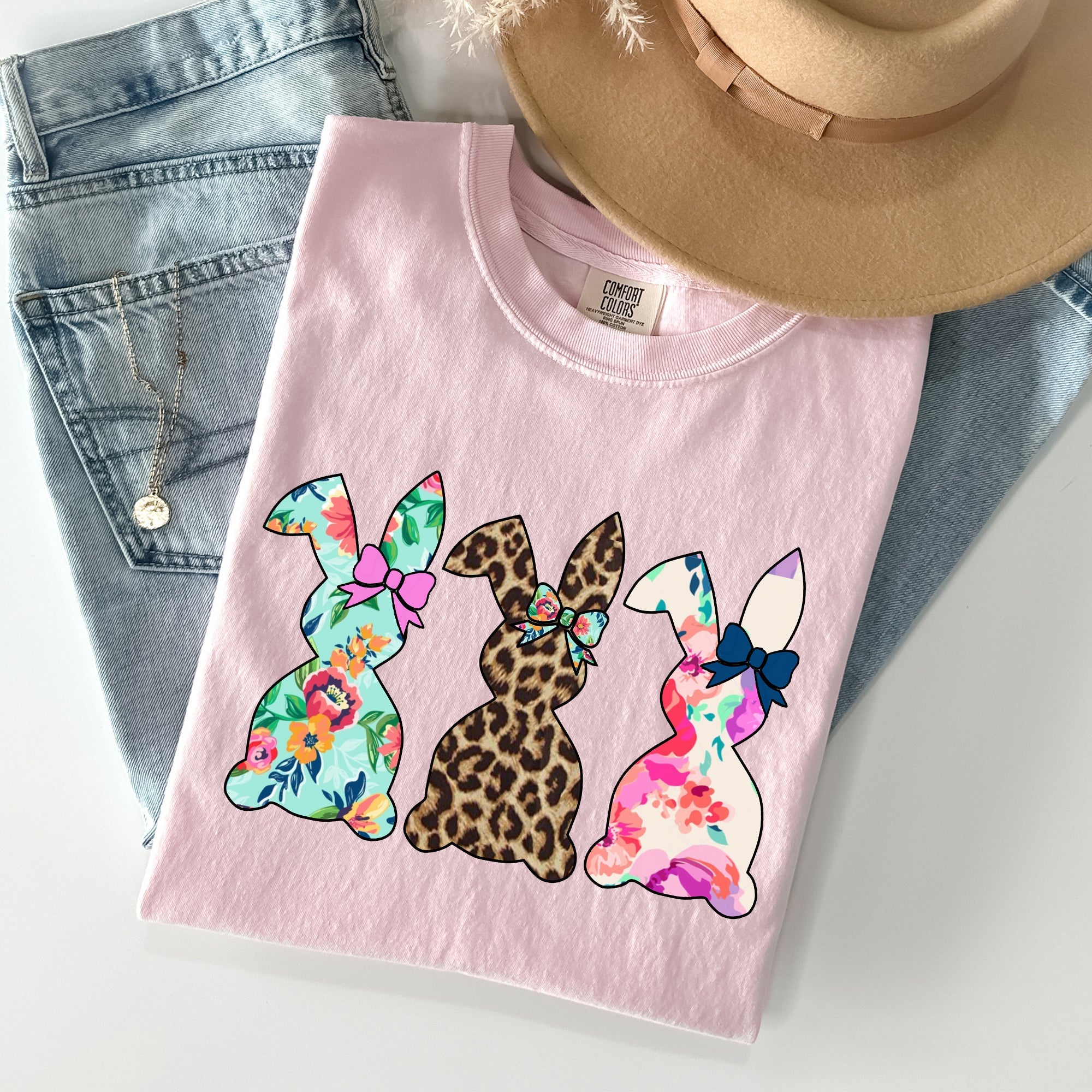 Retro Easter Rabbits Floral Leopard Bunnies Vintage Spring Theme Comfort Colors Tee